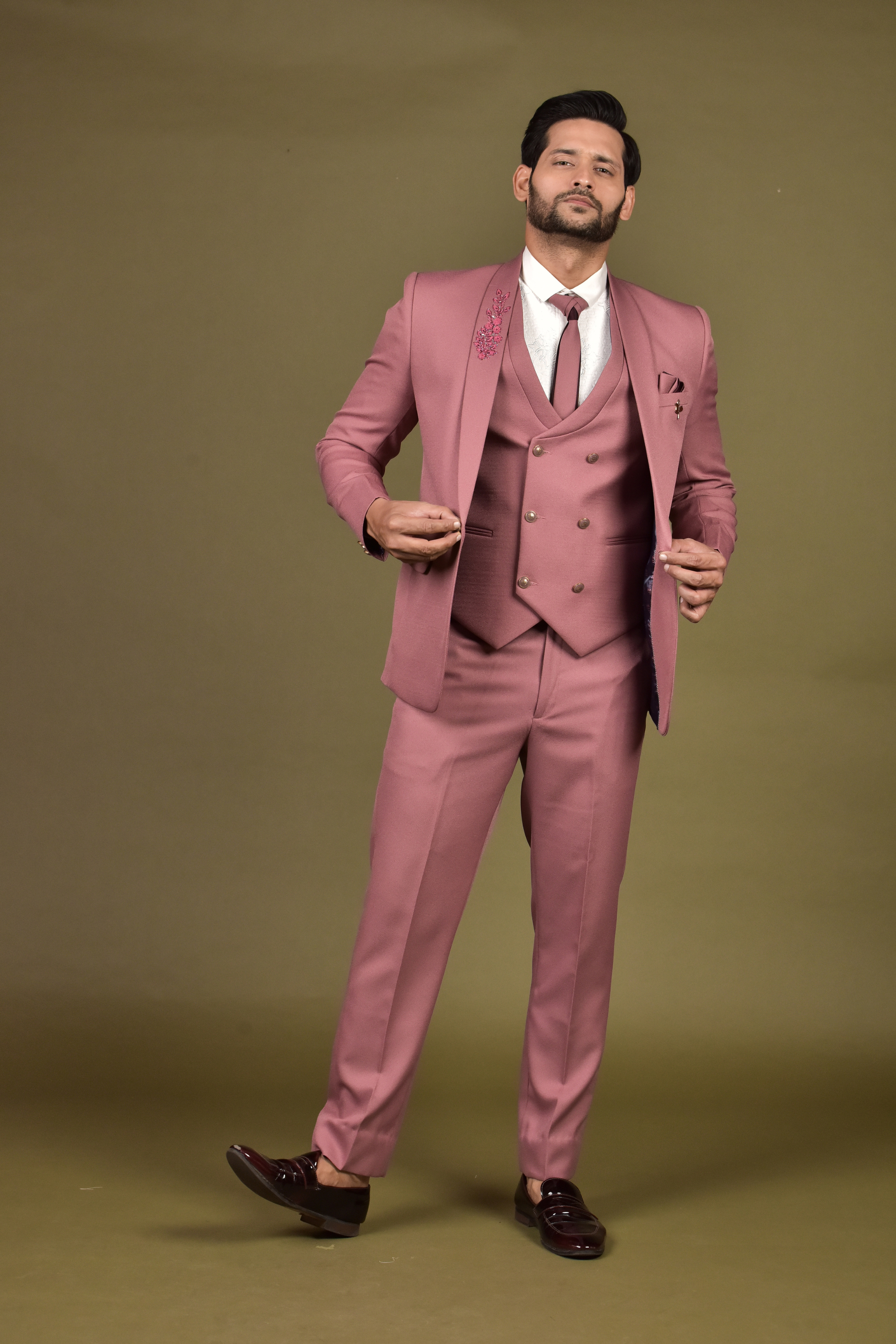 Peach Color Embroidery Suits for Men