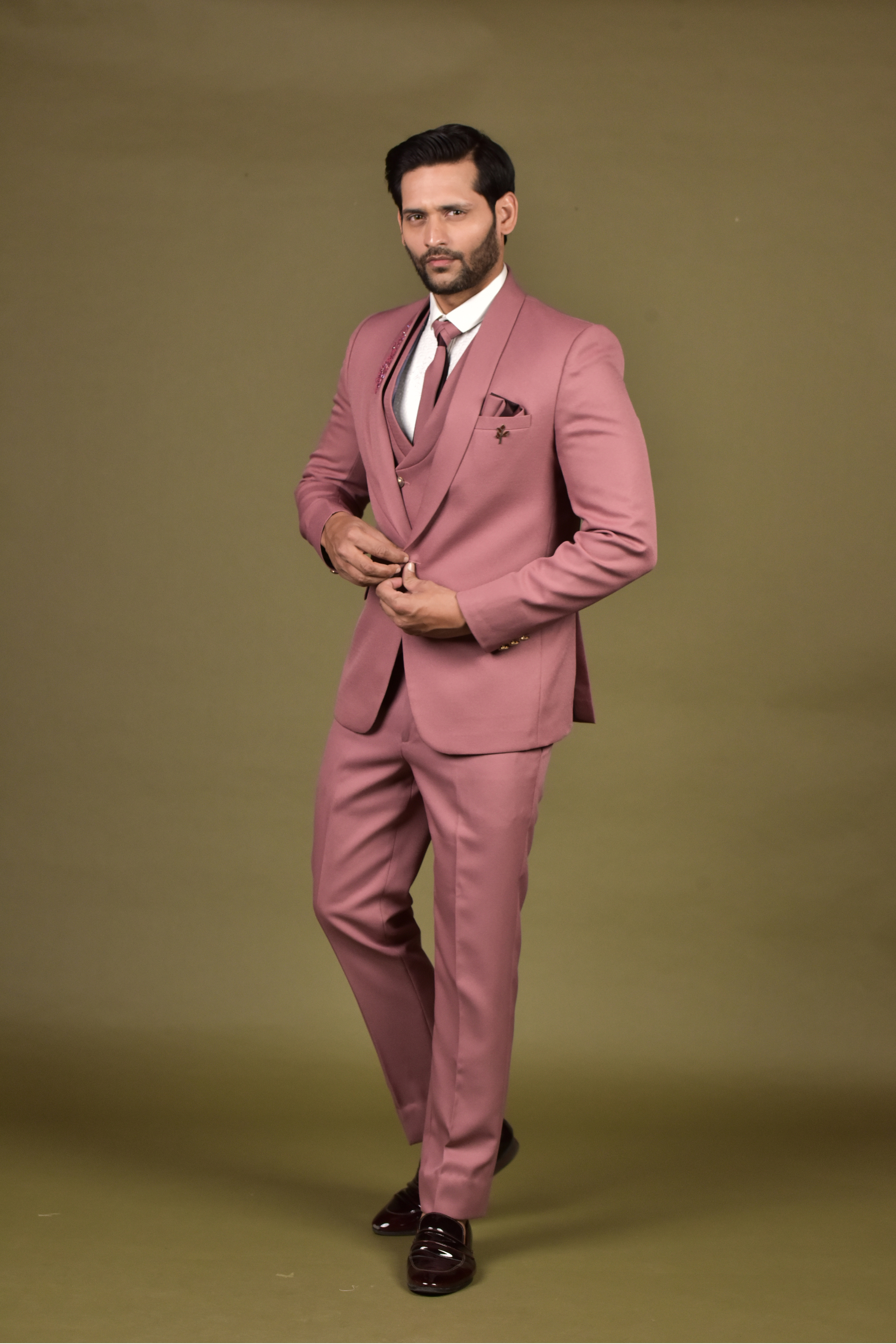 Peach Color Embroidery Suits for Men