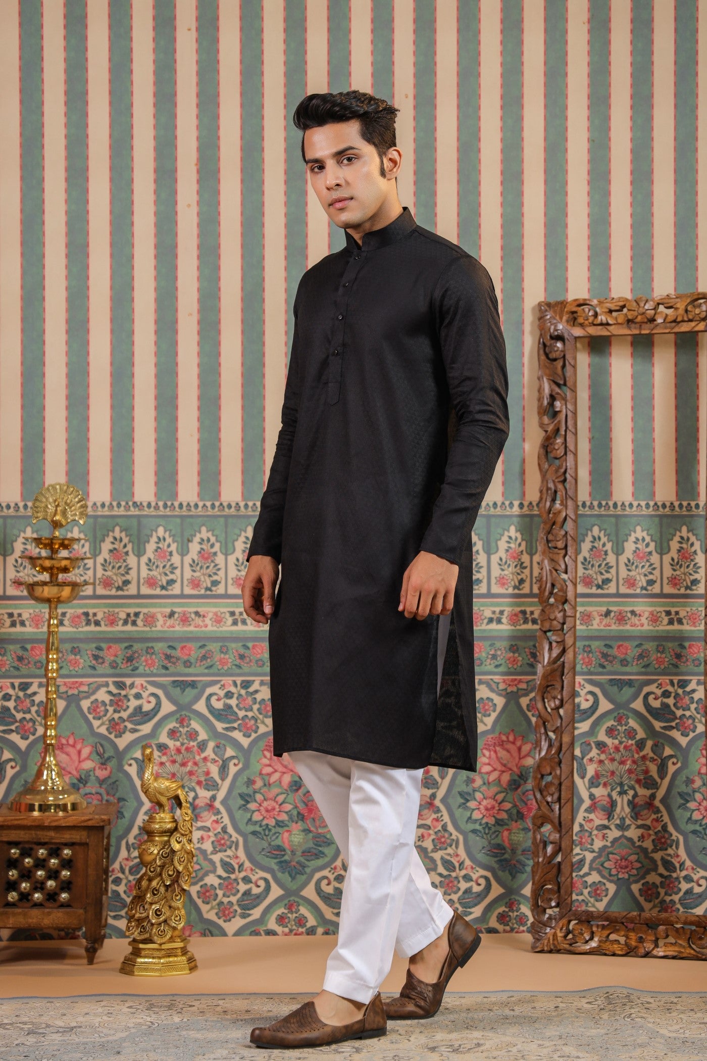 Black Color Plain Kurta Pajama For Men