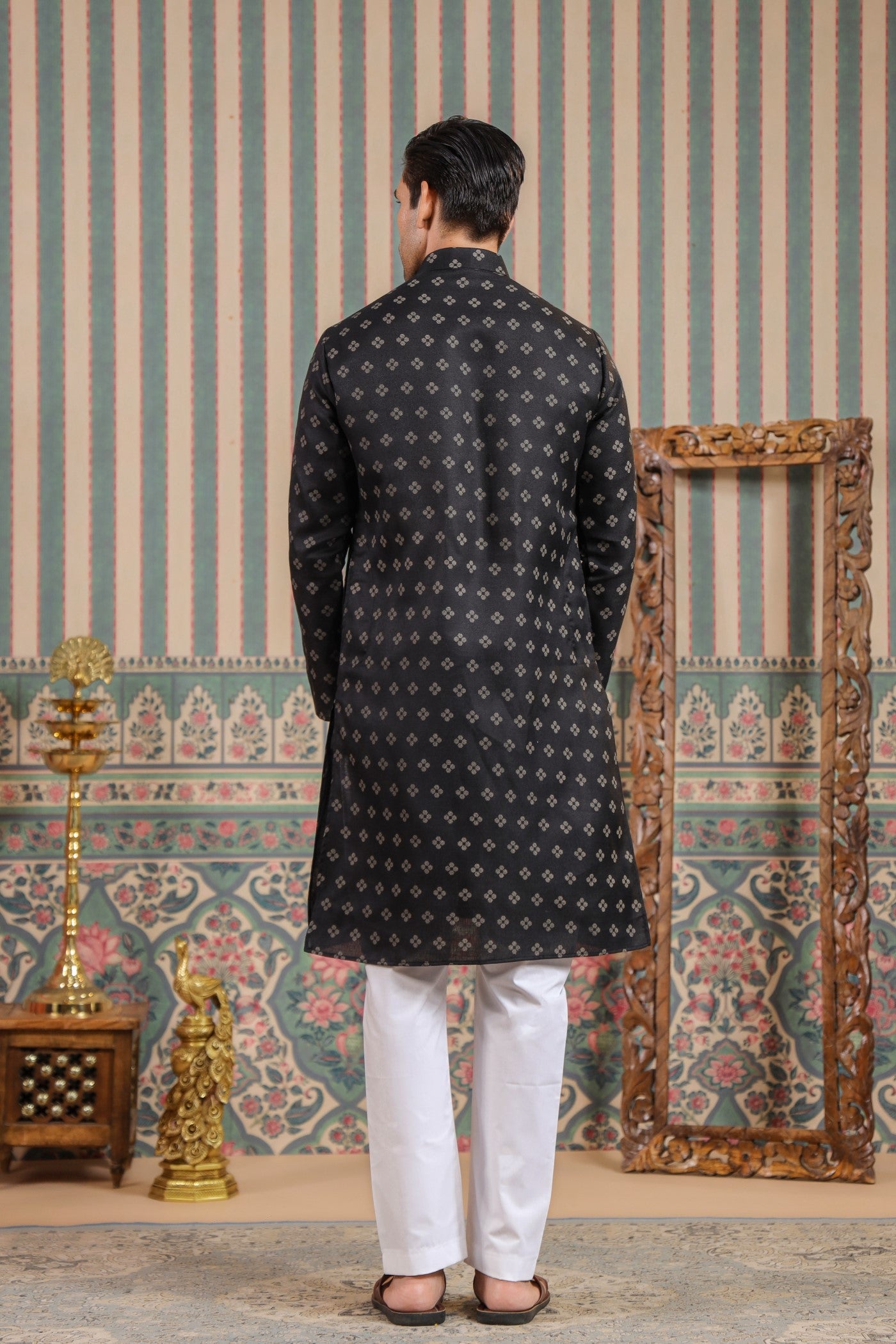 Buy Black Color Print Kurta Pajama Set For Men Online Cityvibes