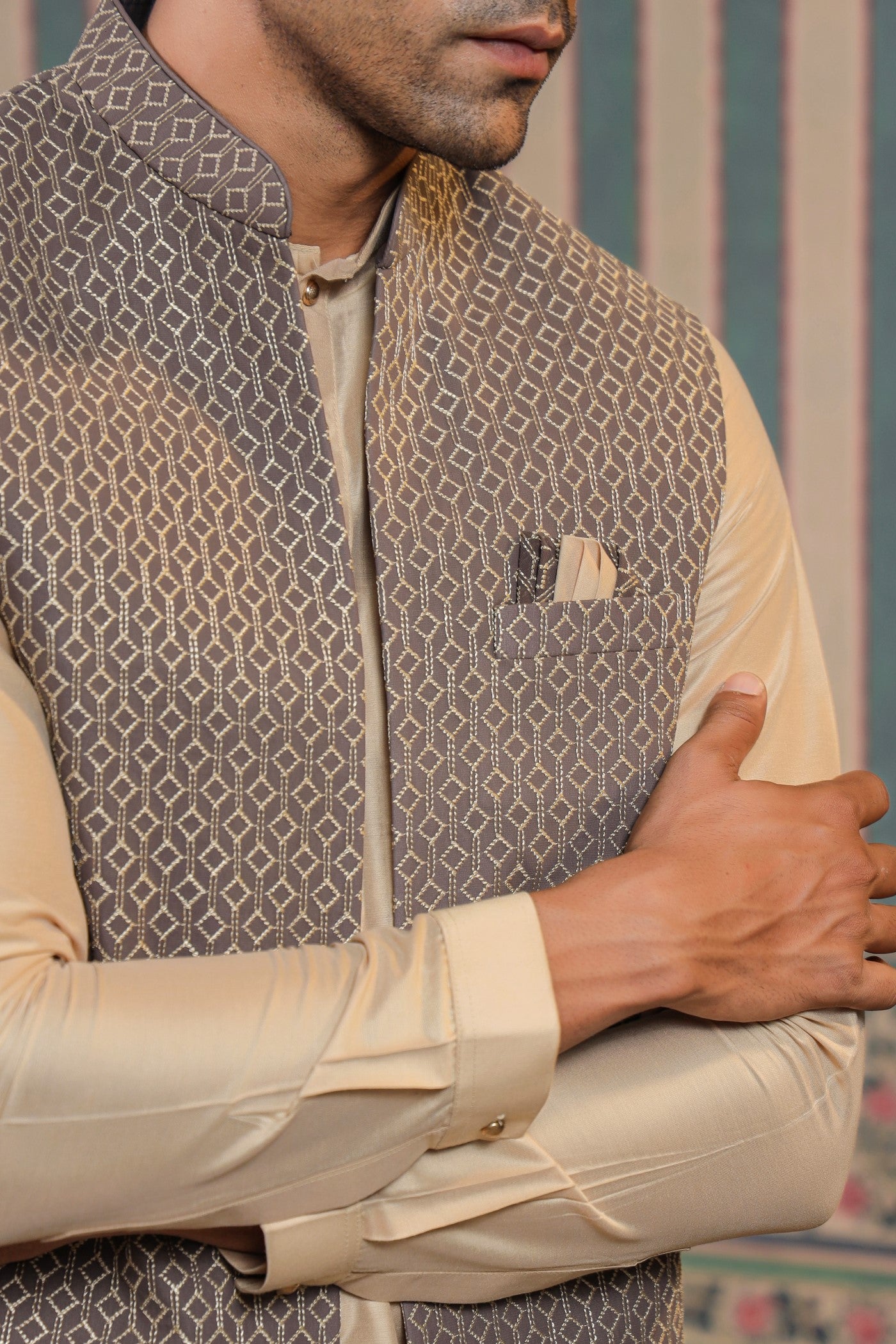 Grey Color Embroidery Long Jacket Kurta