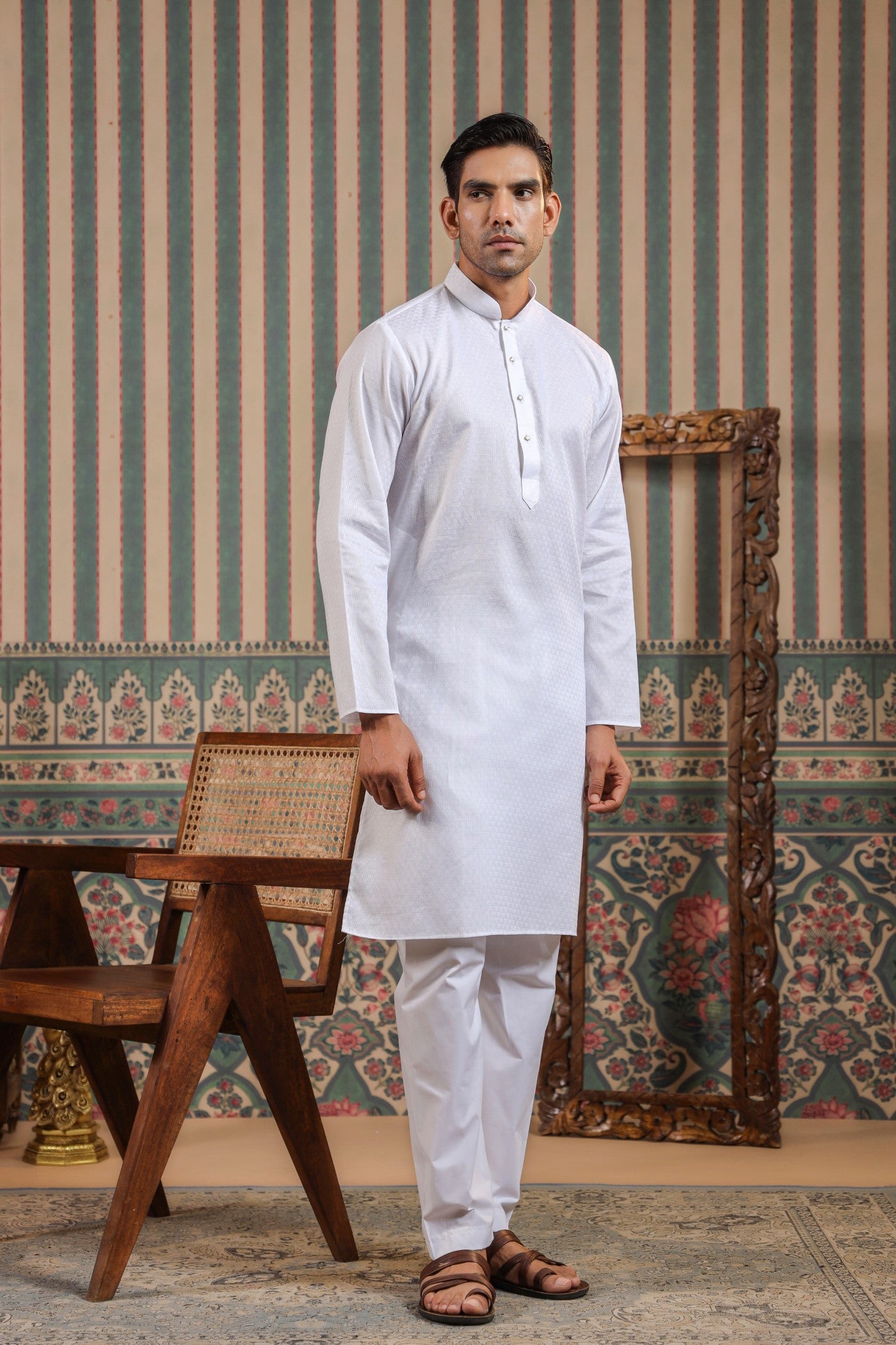 White Color Plain Kurta Pajama For Men