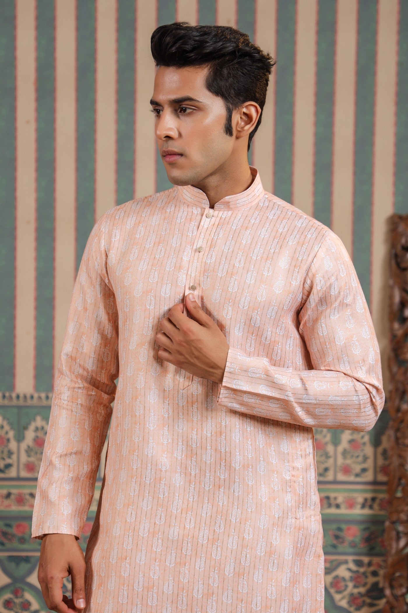 Peach Color Cotton Kurta Pajama For Men