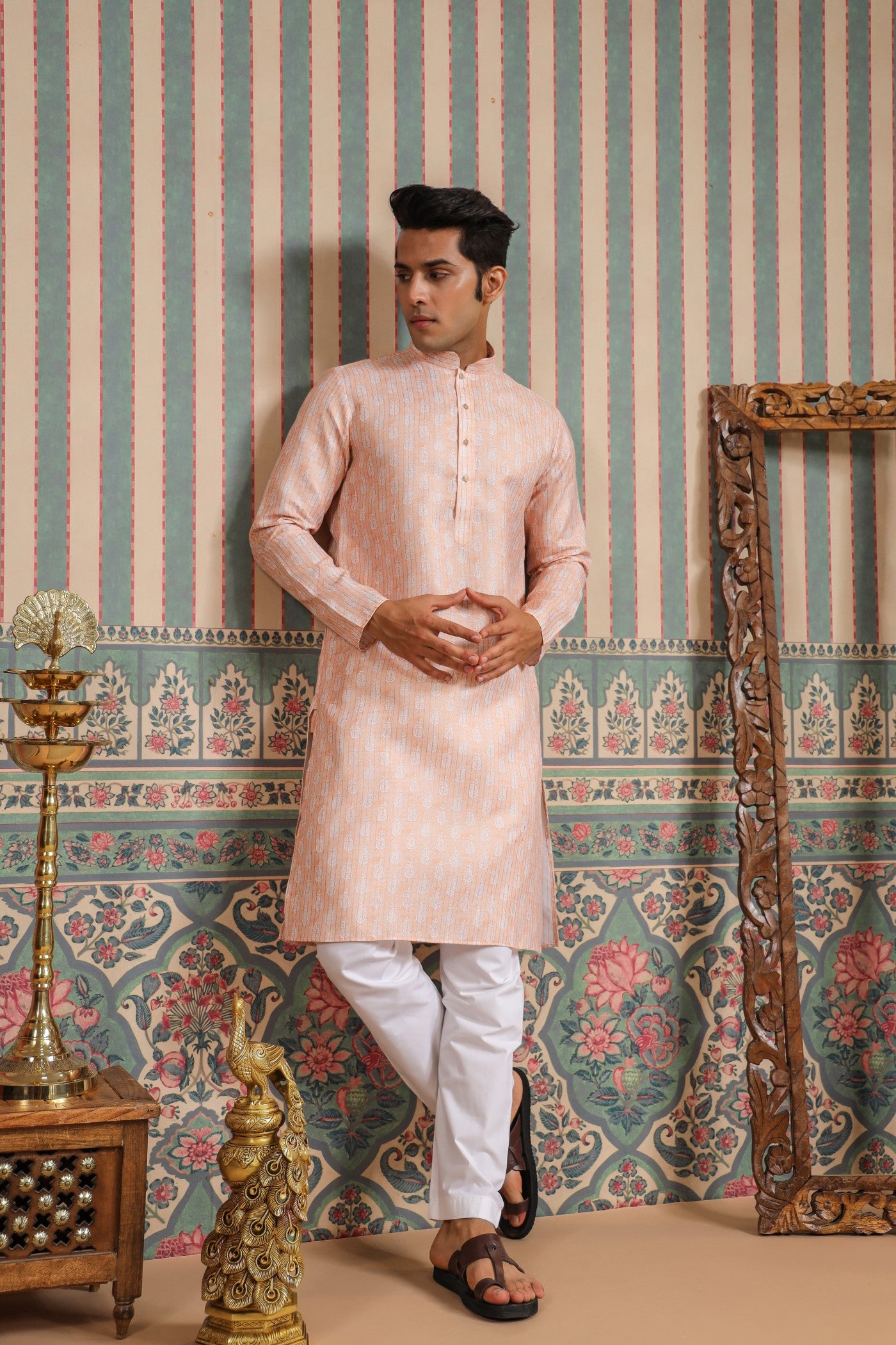 Peach Color Cotton Kurta Pajama For Men