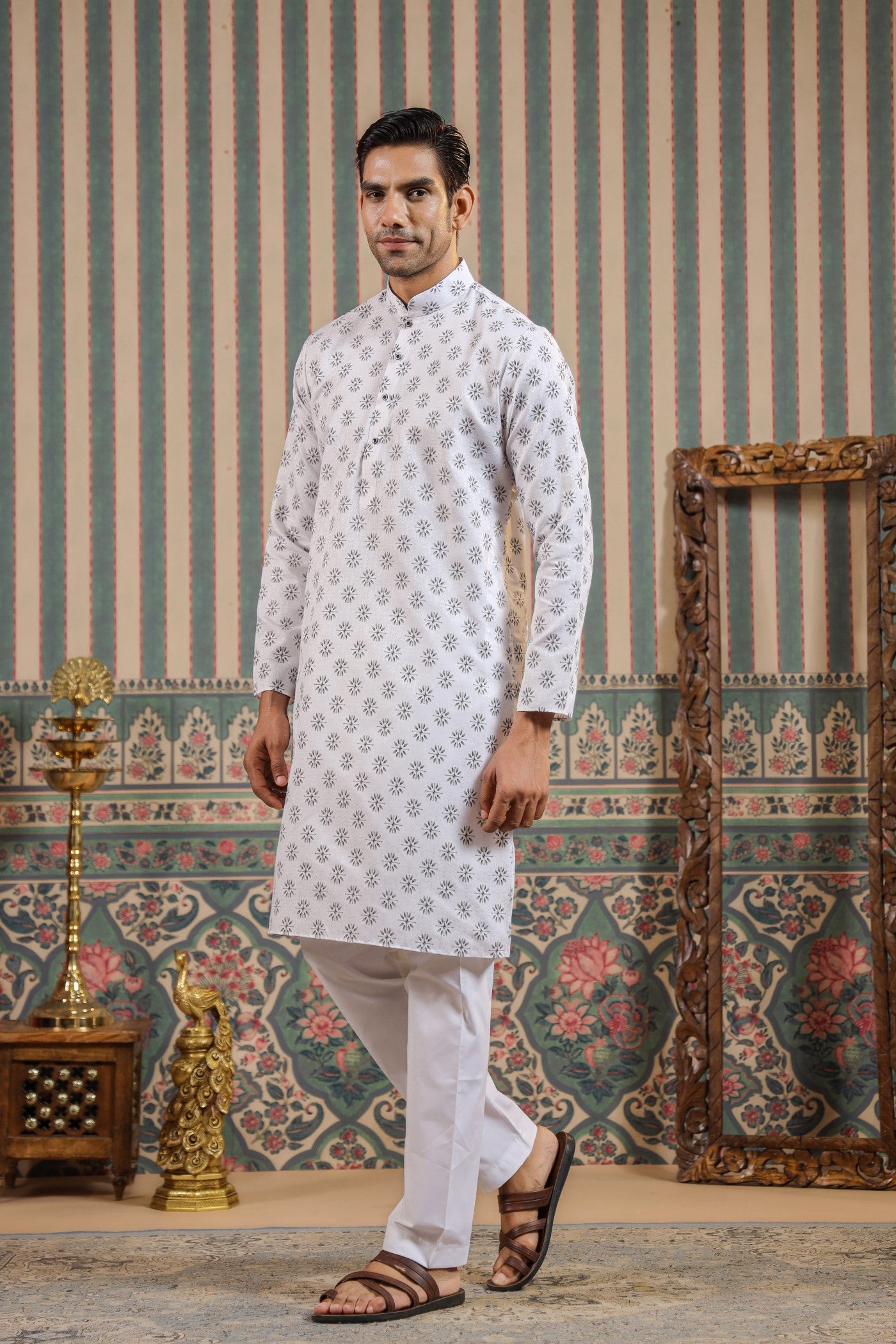 Buy White Black Cotton Kurta Pajama For Men Online Cityvibes