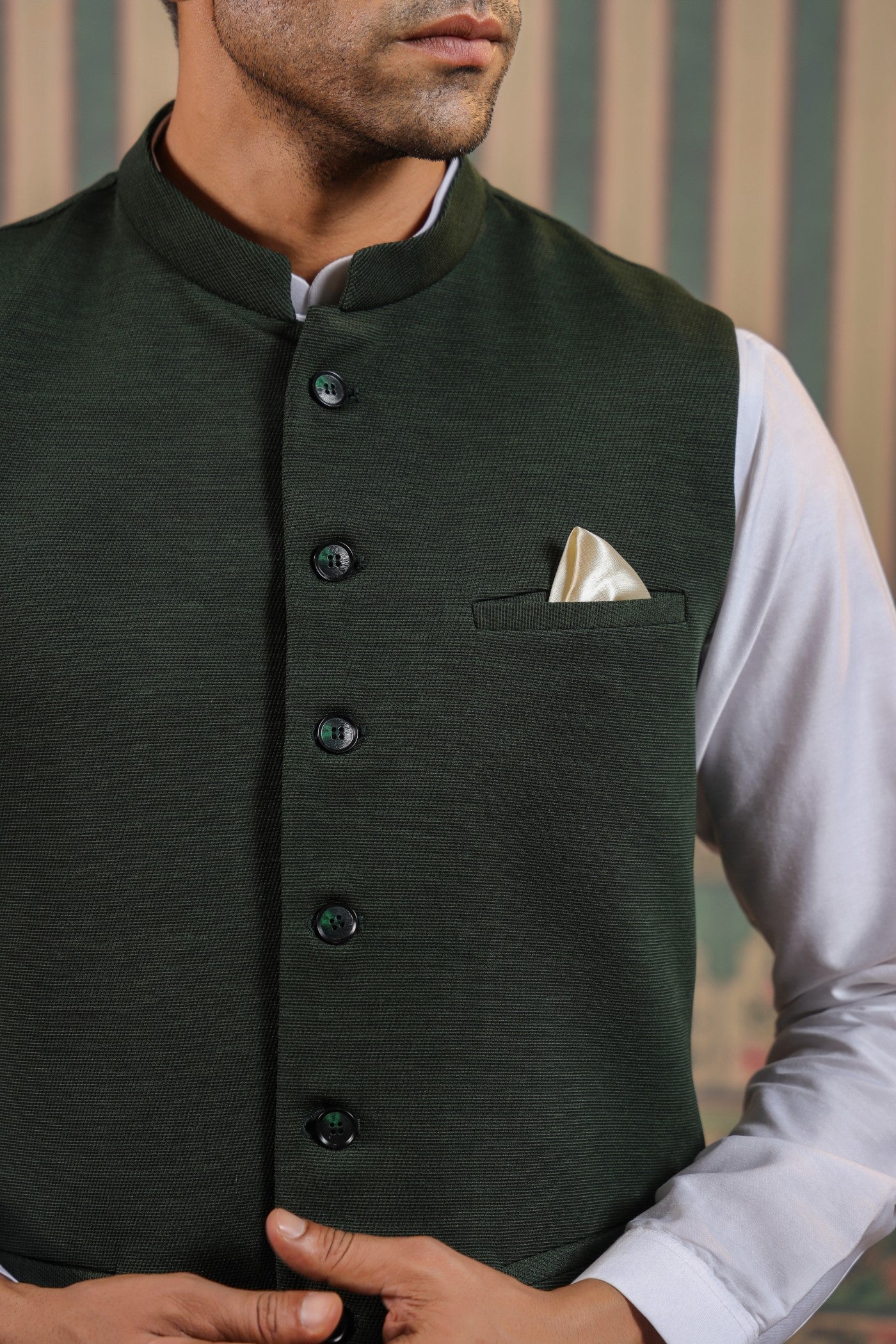 Green Color Formal Plain Waist Coat For Men