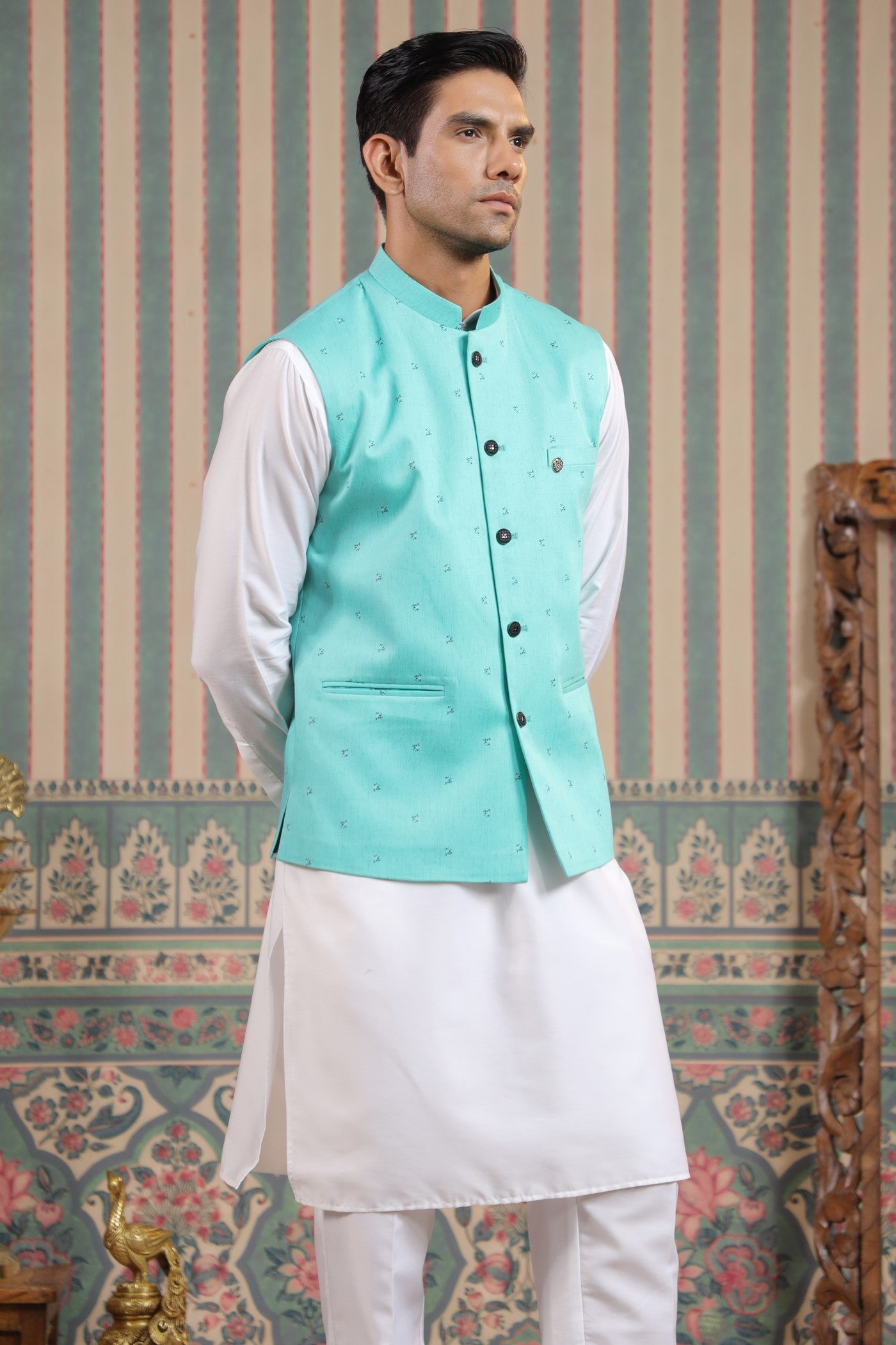Ferozi Color Waist Coat For Men