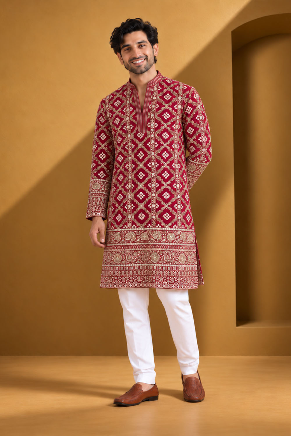 Party Wear Kurta Pajama in Magenta with Parallel Pant