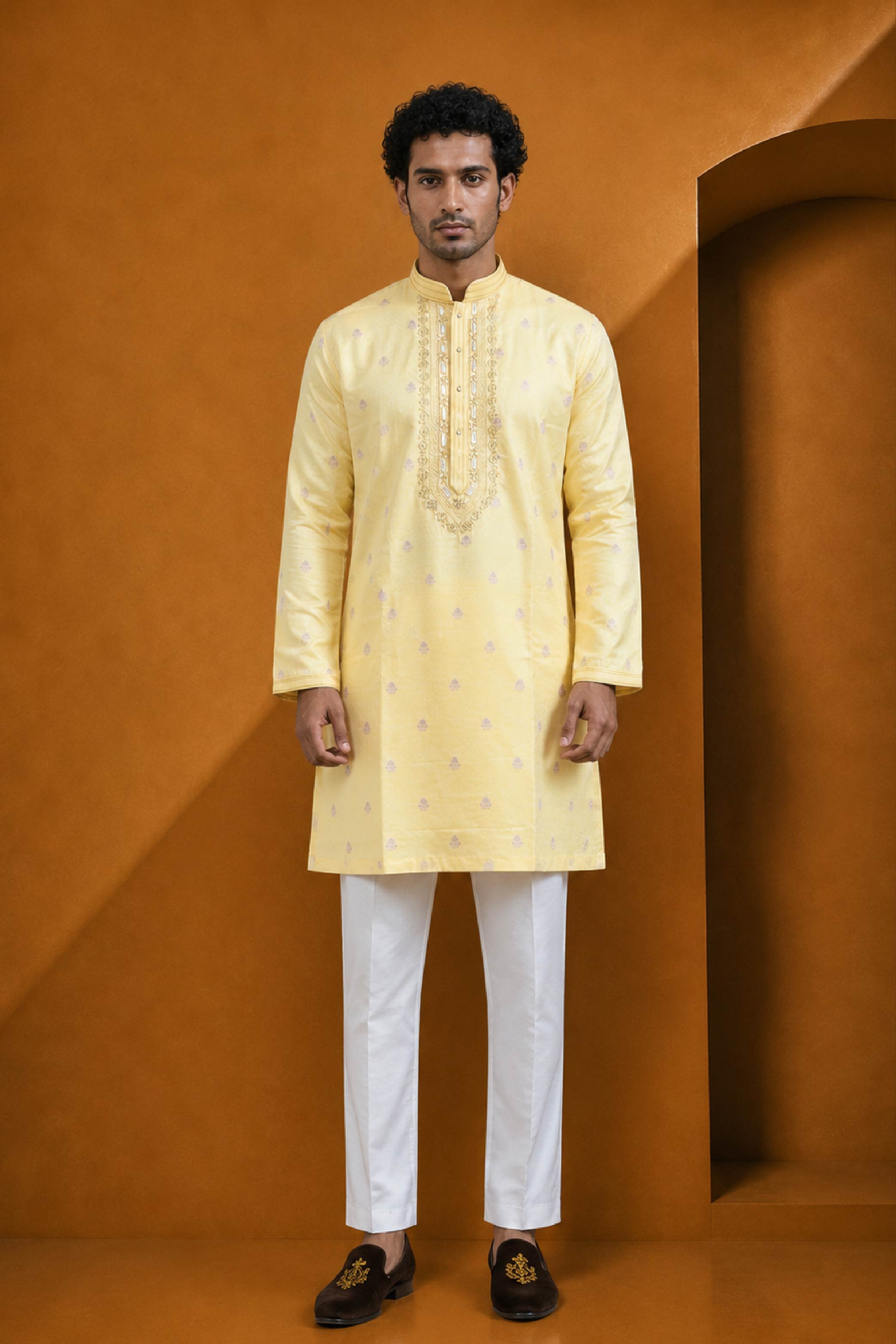 Lemon Silk Designer Kurta Pajama Set