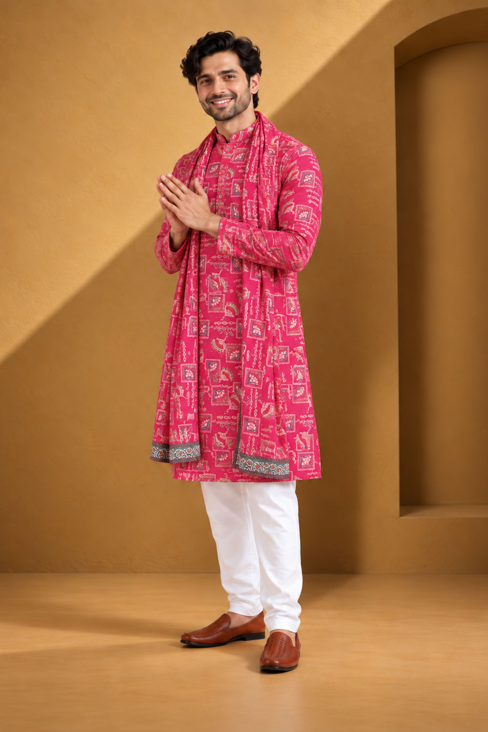 Party Wear Kurta Pajama in Rani Embroidery with Dupatta