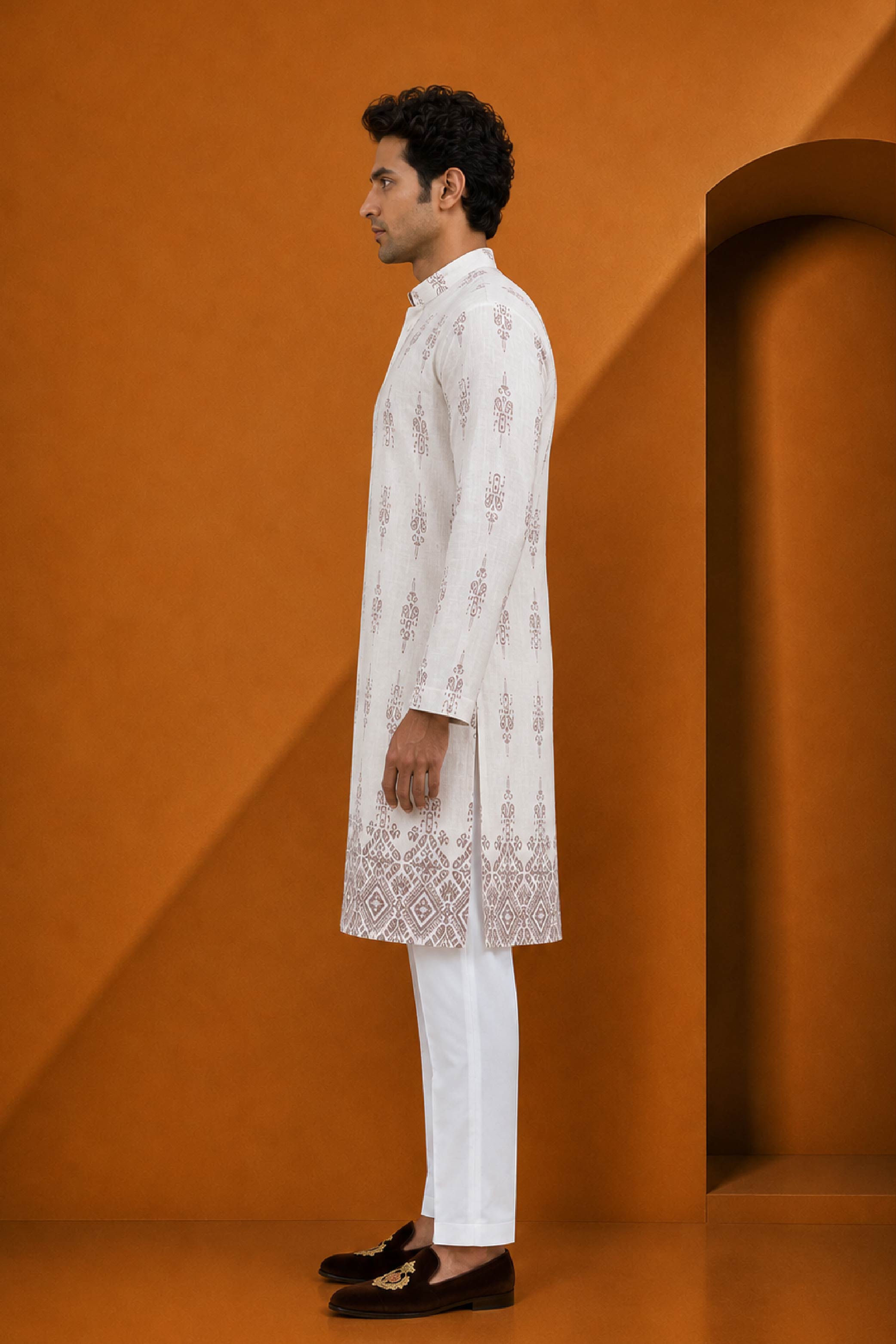 Fawn Green Linen Designer Kurta Pajama Set