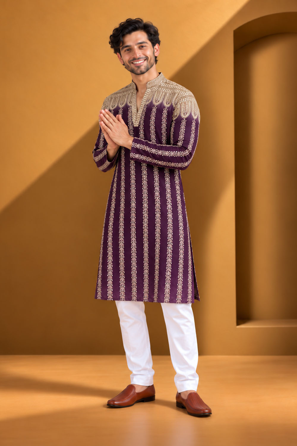 Party Wear Kurta Pajama in Purple Designer Style
