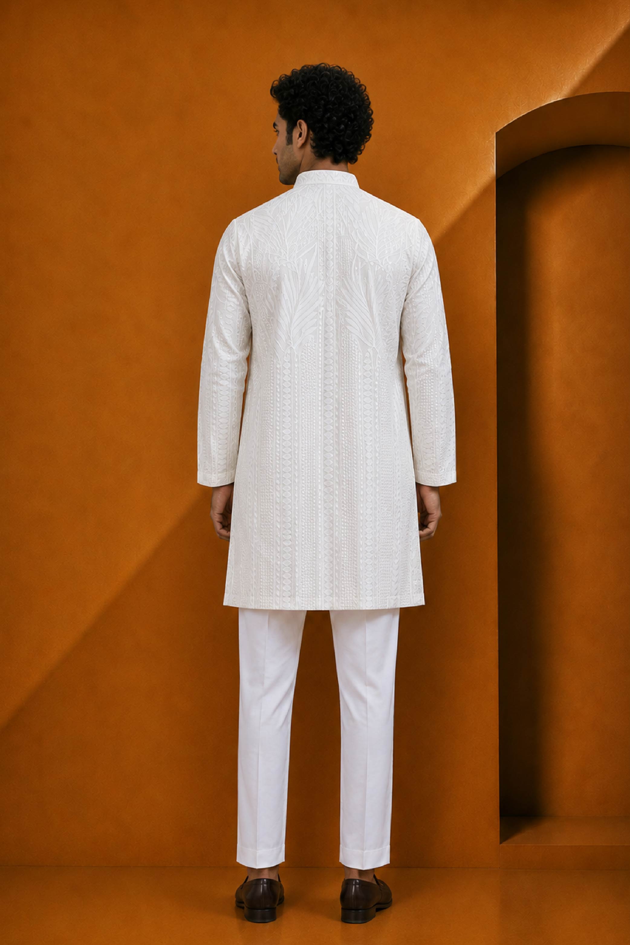 White Lakhnavi Print Kurta Pajama Set