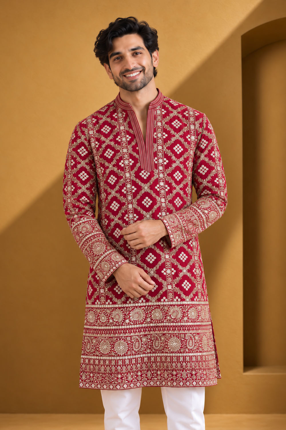 Party Wear Kurta Pajama in Magenta with Parallel Pant
