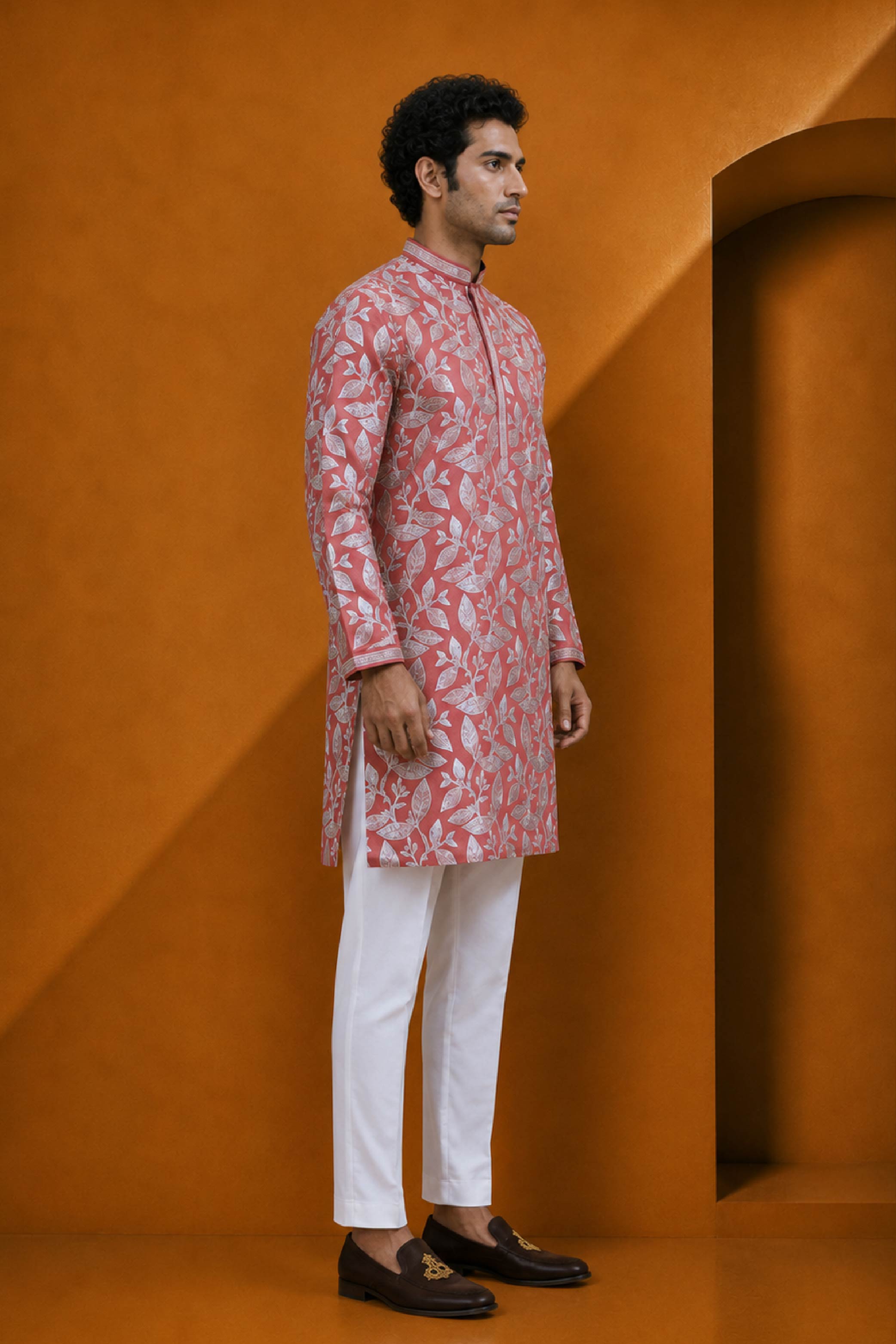 Rust Silk Designer Kurta Pajama Set