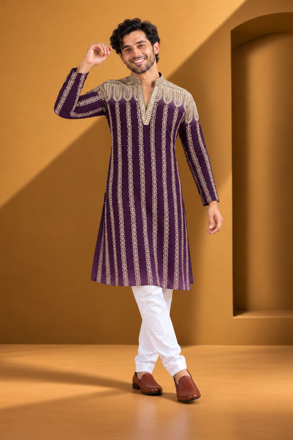 Party Wear Kurta Pajama in Purple Designer Style