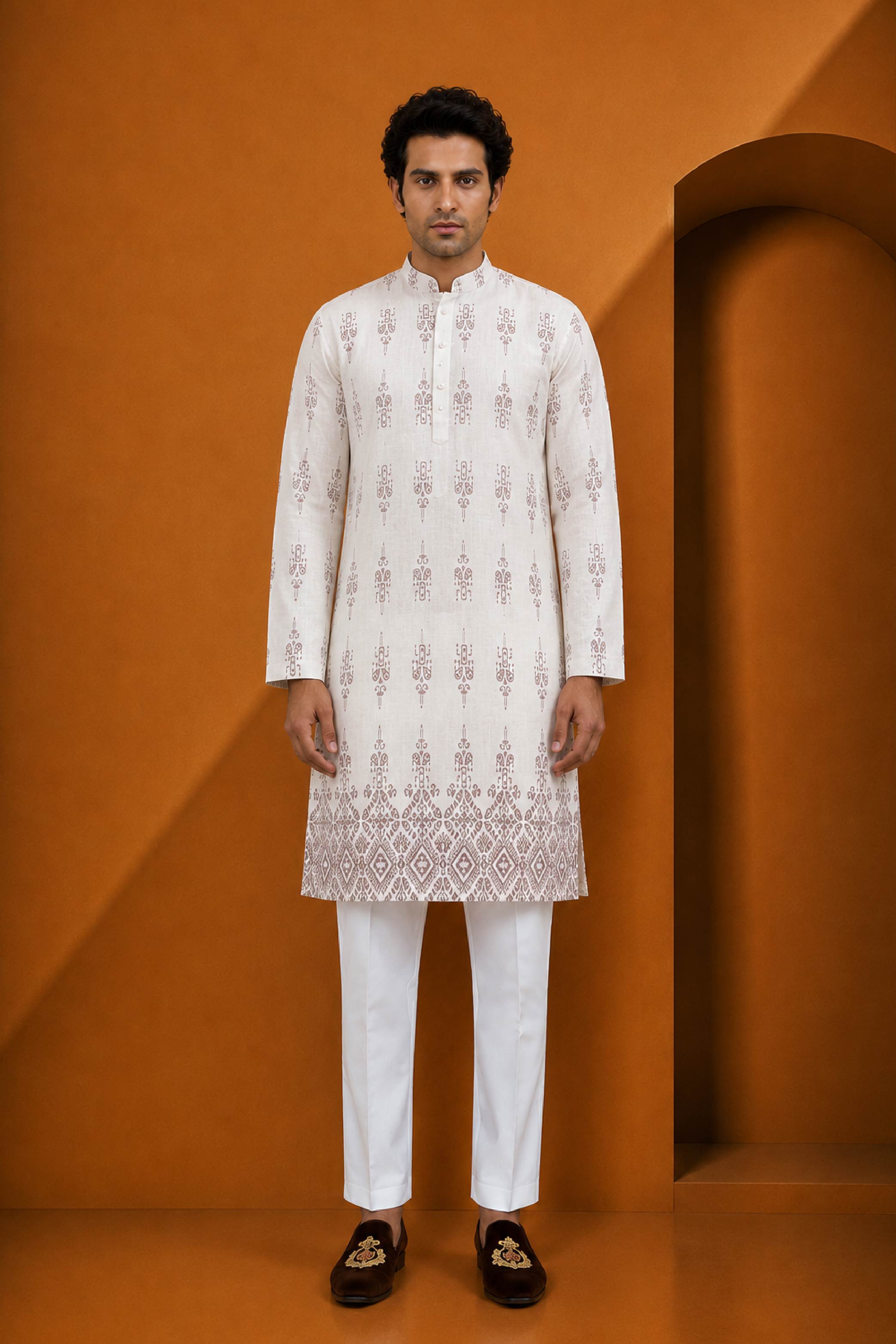 Fawn Green Linen Designer Kurta Pajama Set
