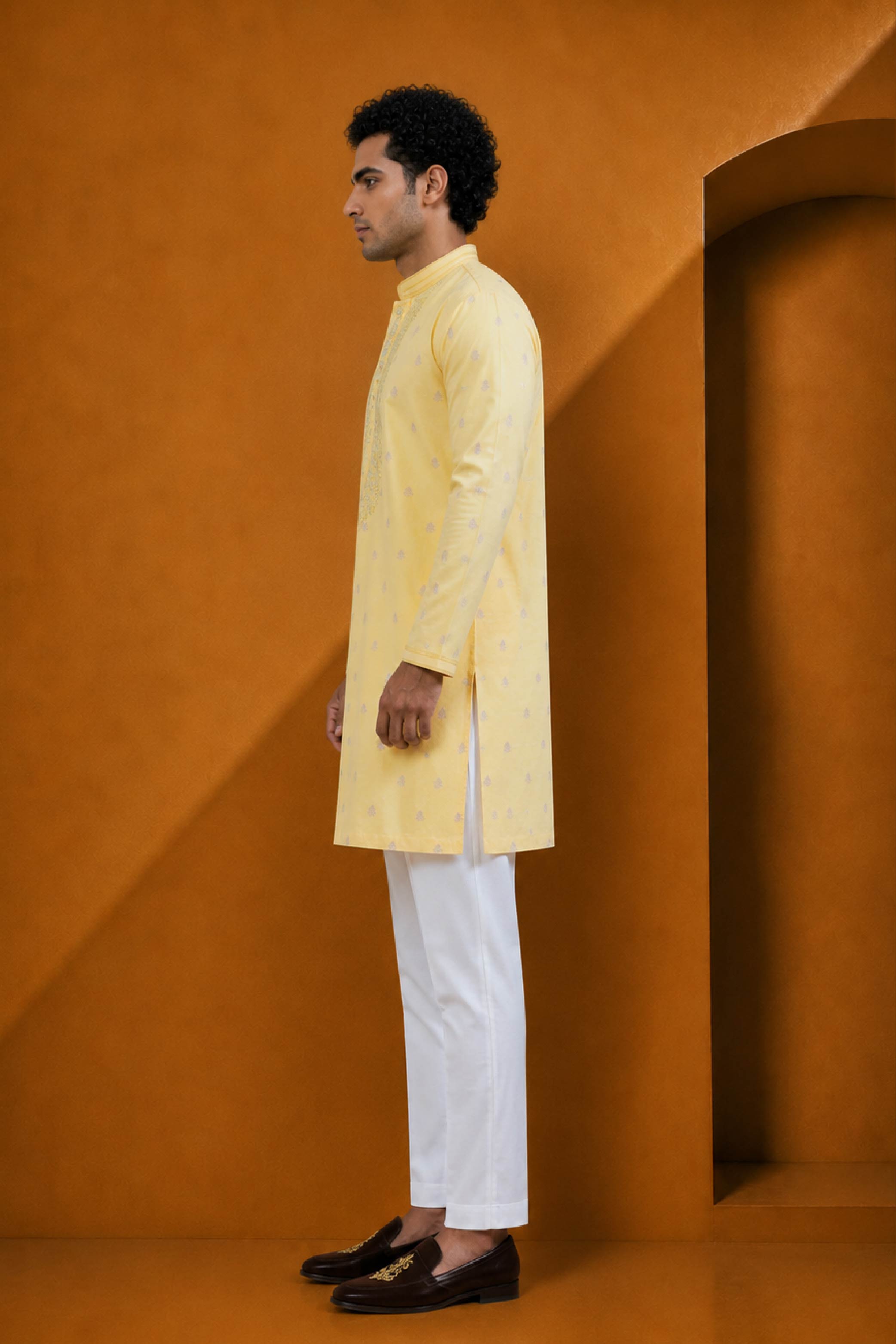 Lemon Silk Designer Kurta Pajama Set