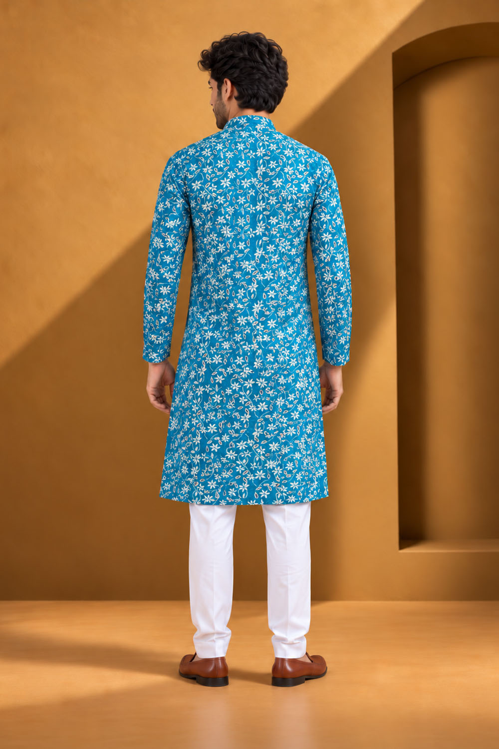 Party Wear Kurta Pajama in Ferozi with Dupatta