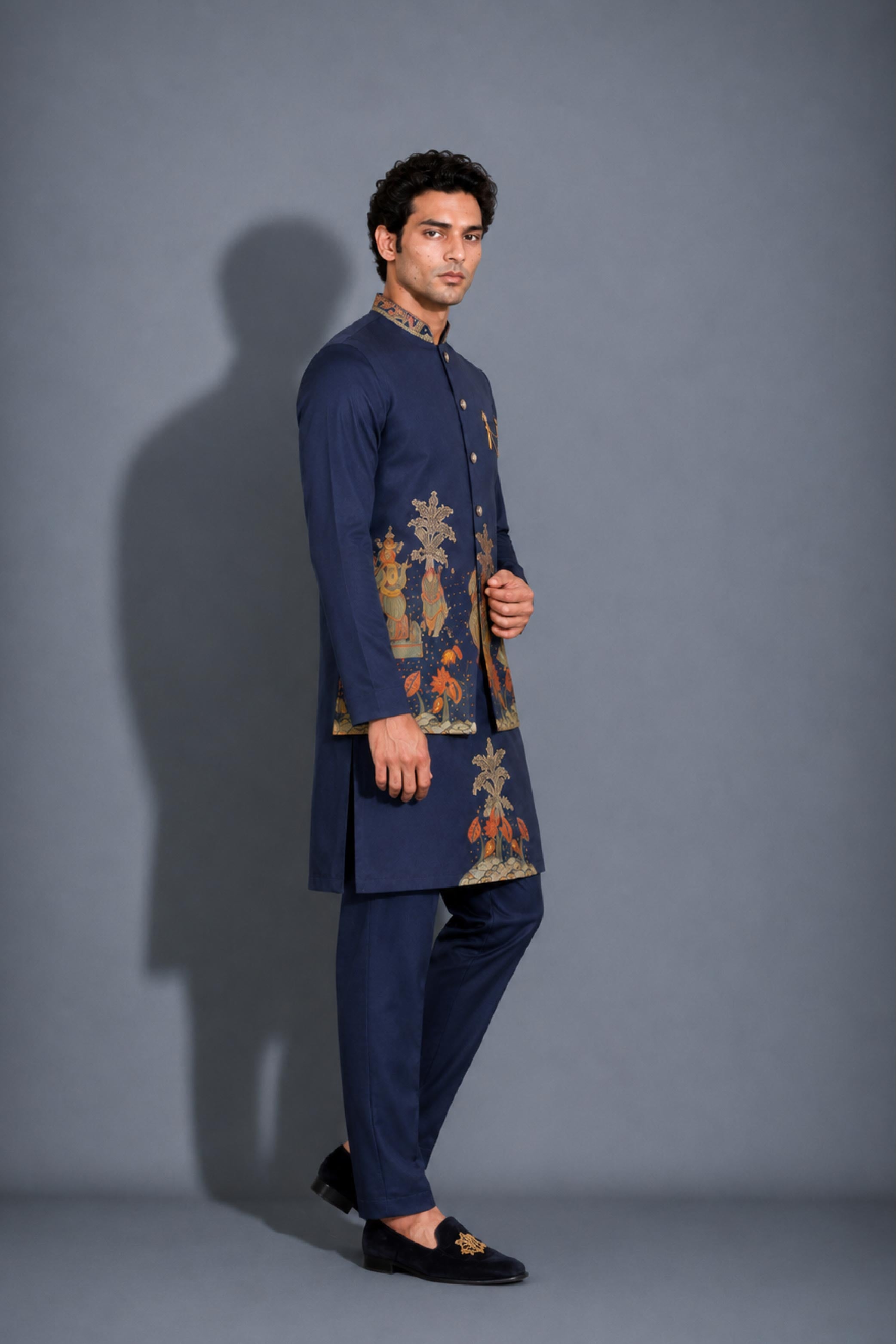 Navy TR Embroidery Jodhpuri Designer Jacket Kurta Set for Men