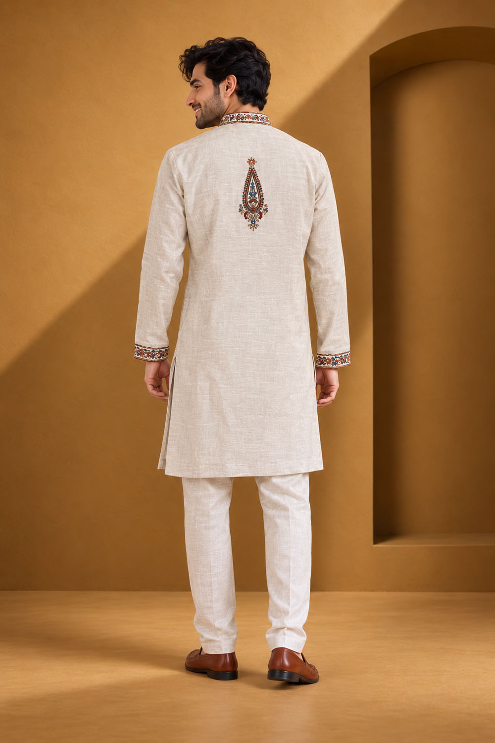 Party Wear Kurta Pajama in Natural with Parallel Pant