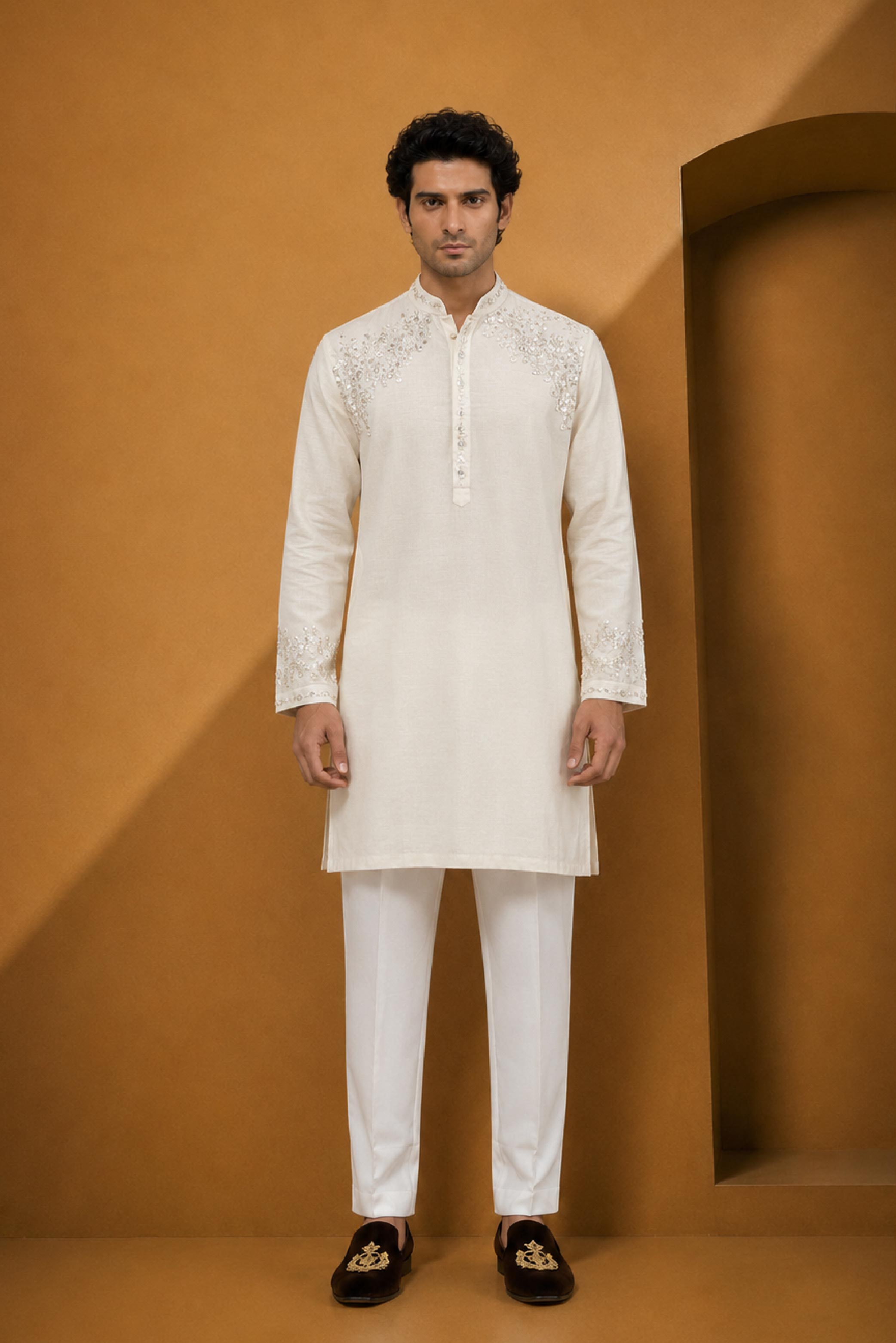 Cream Silk Parallel Pant Kurta Pajama Set