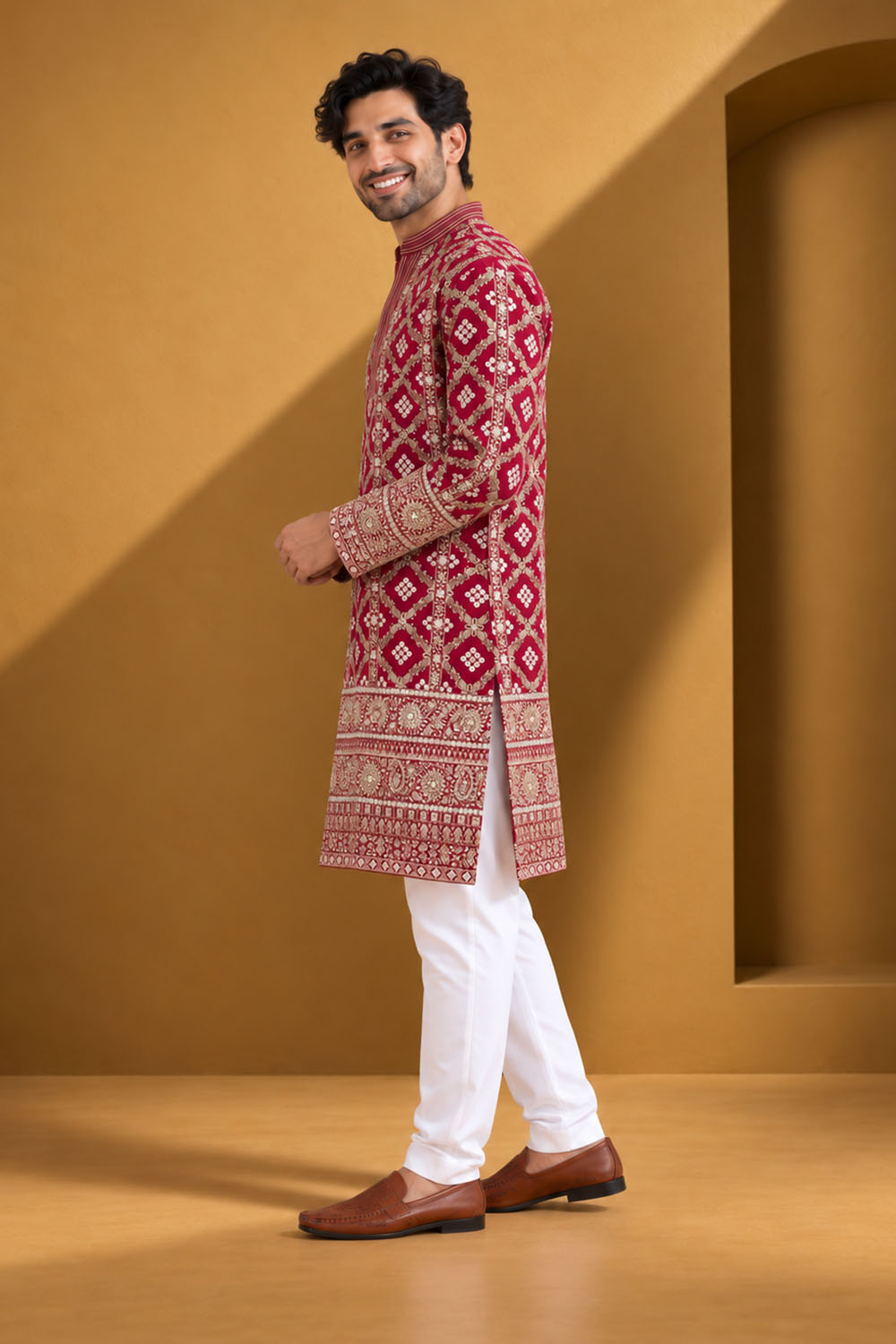 Party Wear Kurta Pajama in Magenta with Parallel Pant
