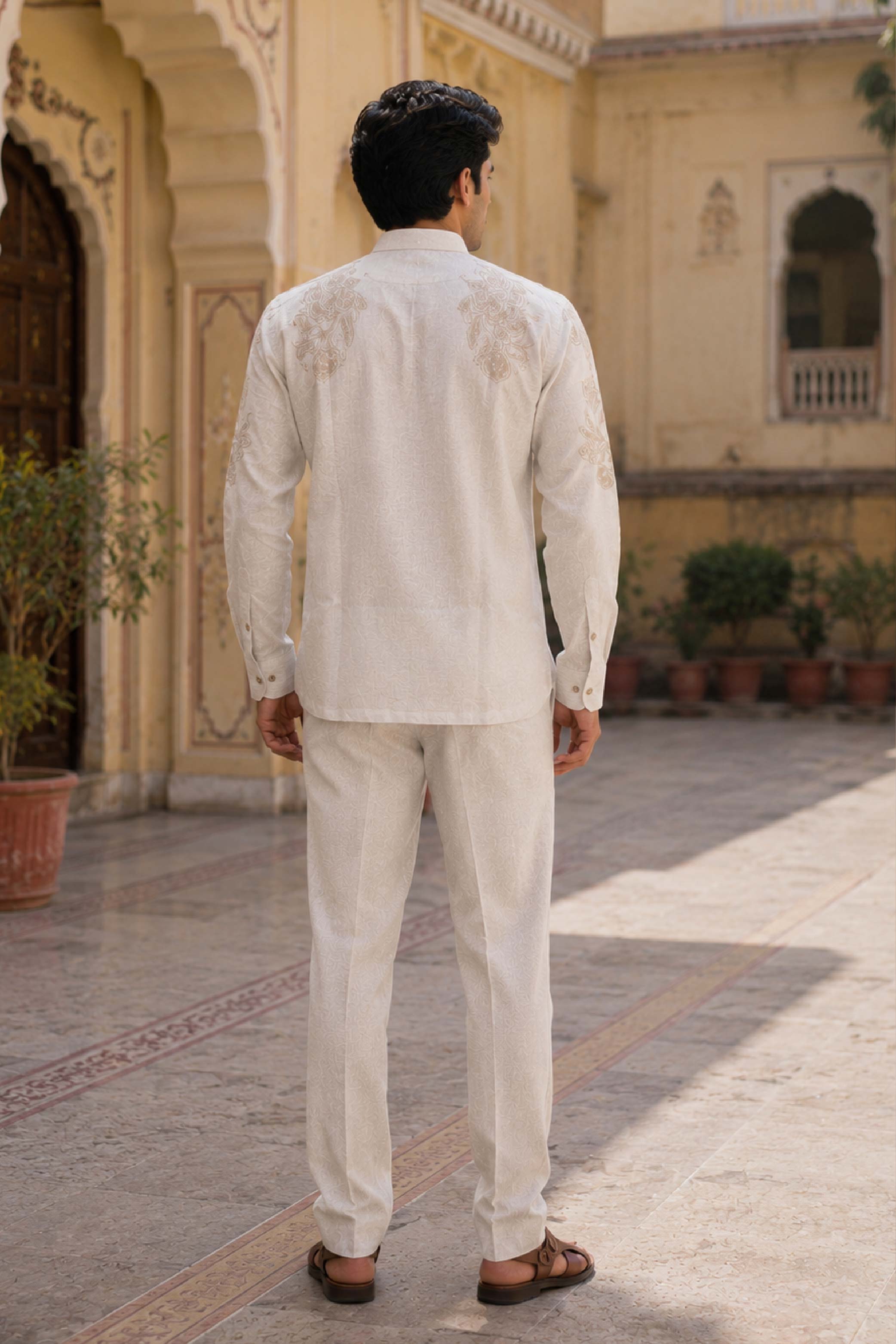 Fawn Linen Fashion Chinese Collar Designer FS Kurta for Men
