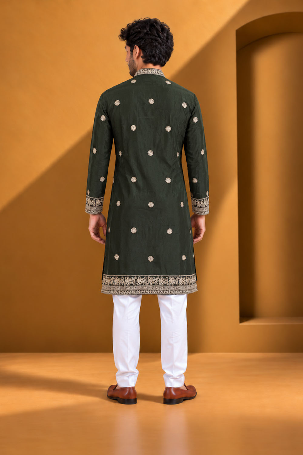 Party Wear Kurta Pajama in Mehandi with Dupatta