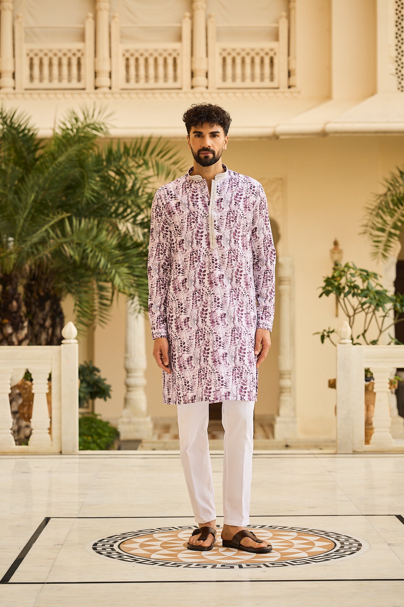 Lavender Color Print Kurta Pajama for Men