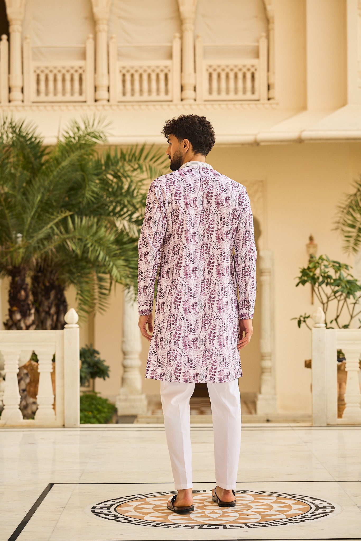 Lavender Color Print Kurta Pajama for Men