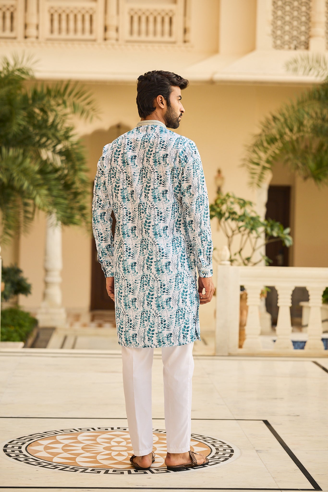 Mint Color Print Kurta Pajama for Men