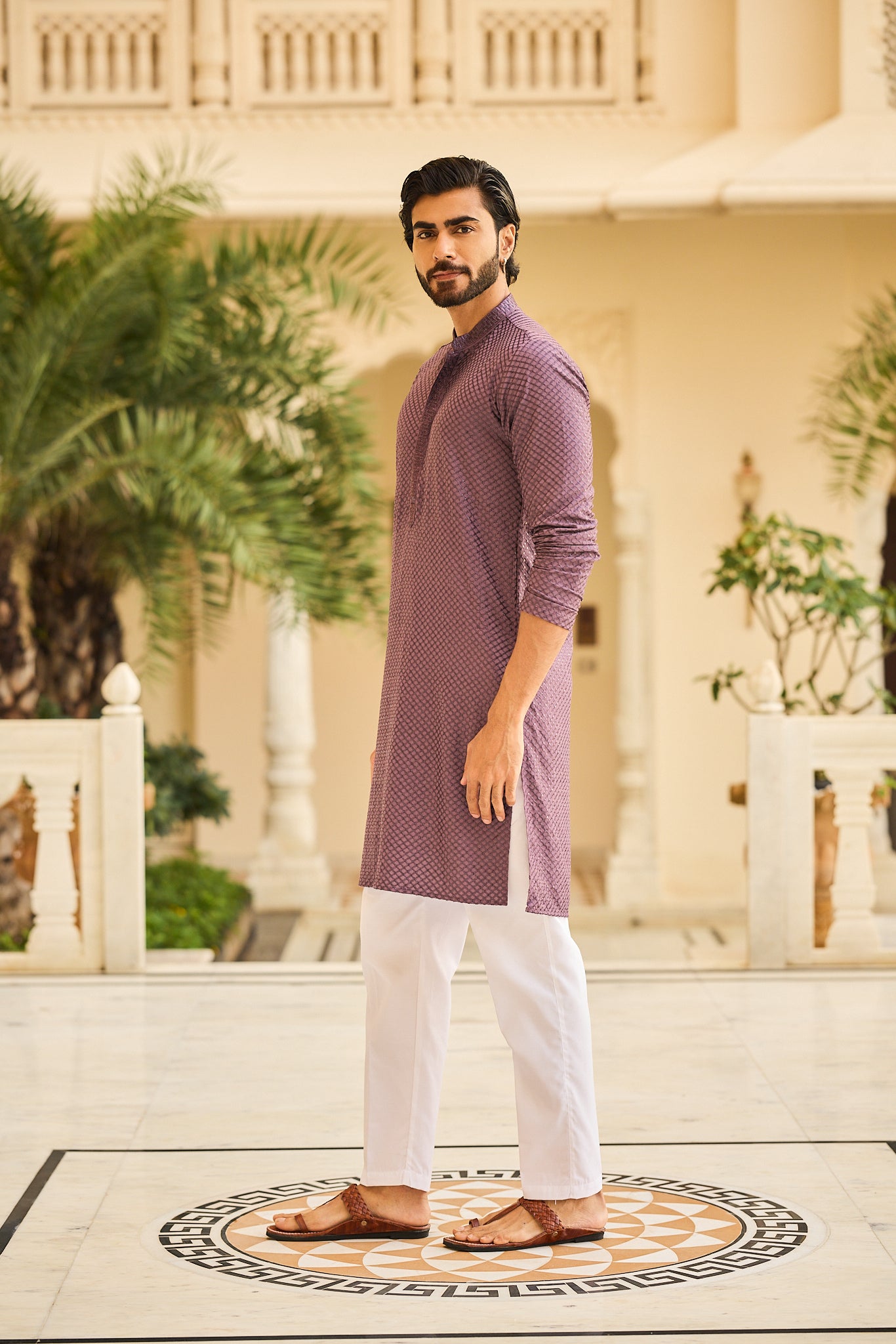 Purple Color Lakhnavi Kurta Pajama