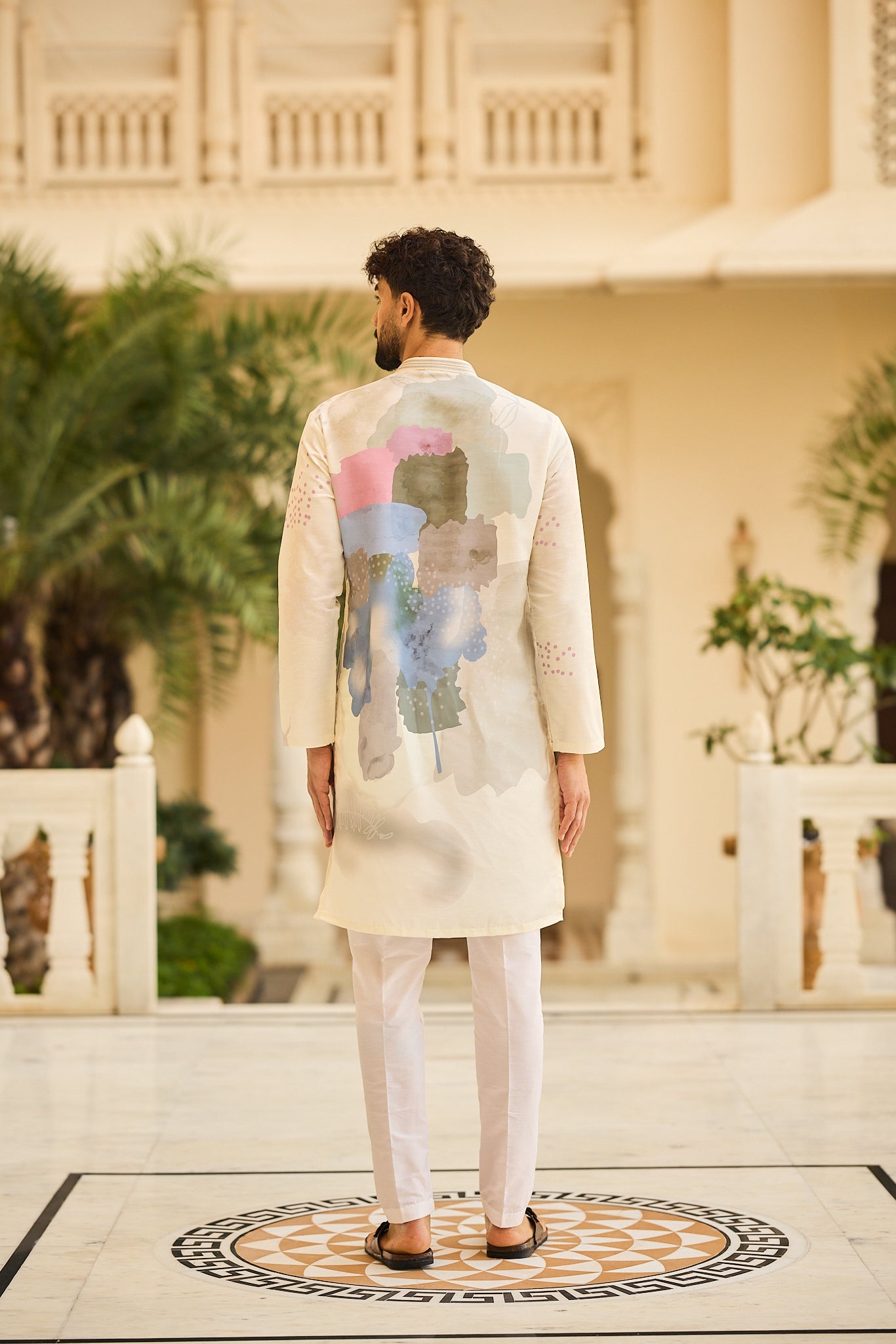 Pista Color Print Kurta Pajama for Men