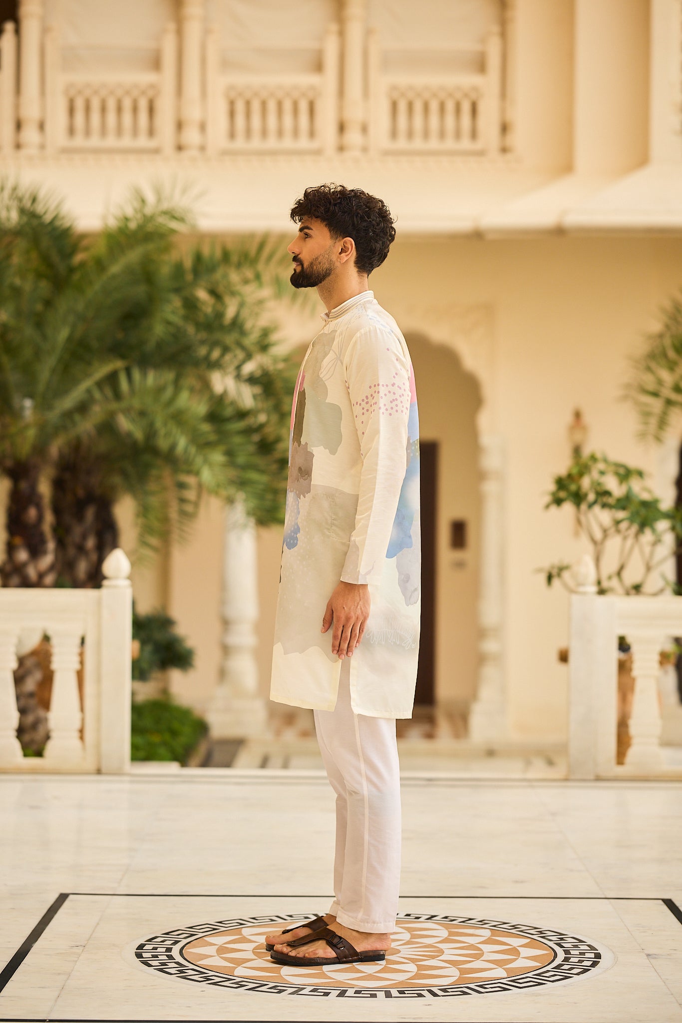 Pista Color Print Kurta Pajama for Men