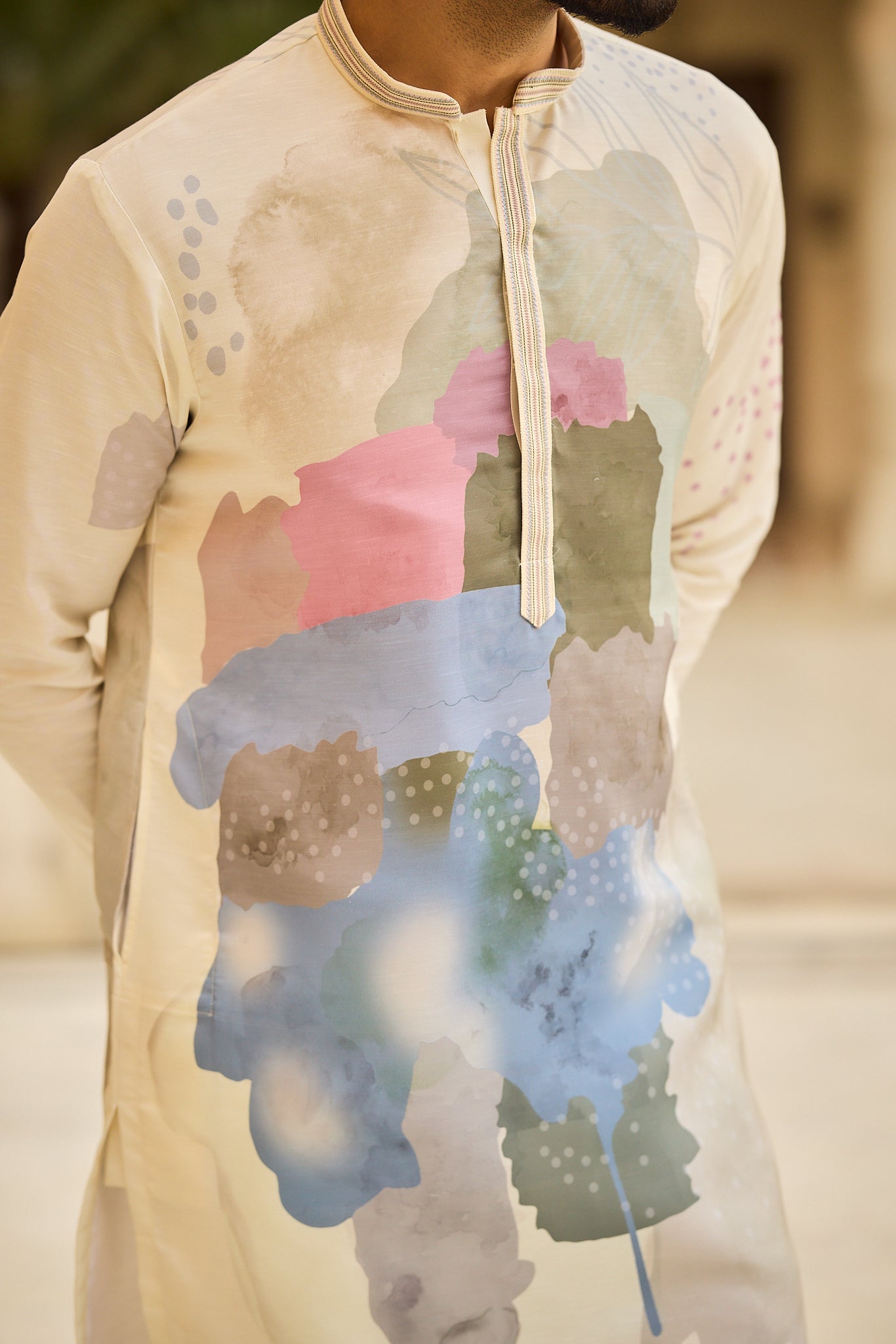 Pista Color Print Kurta Pajama for Men