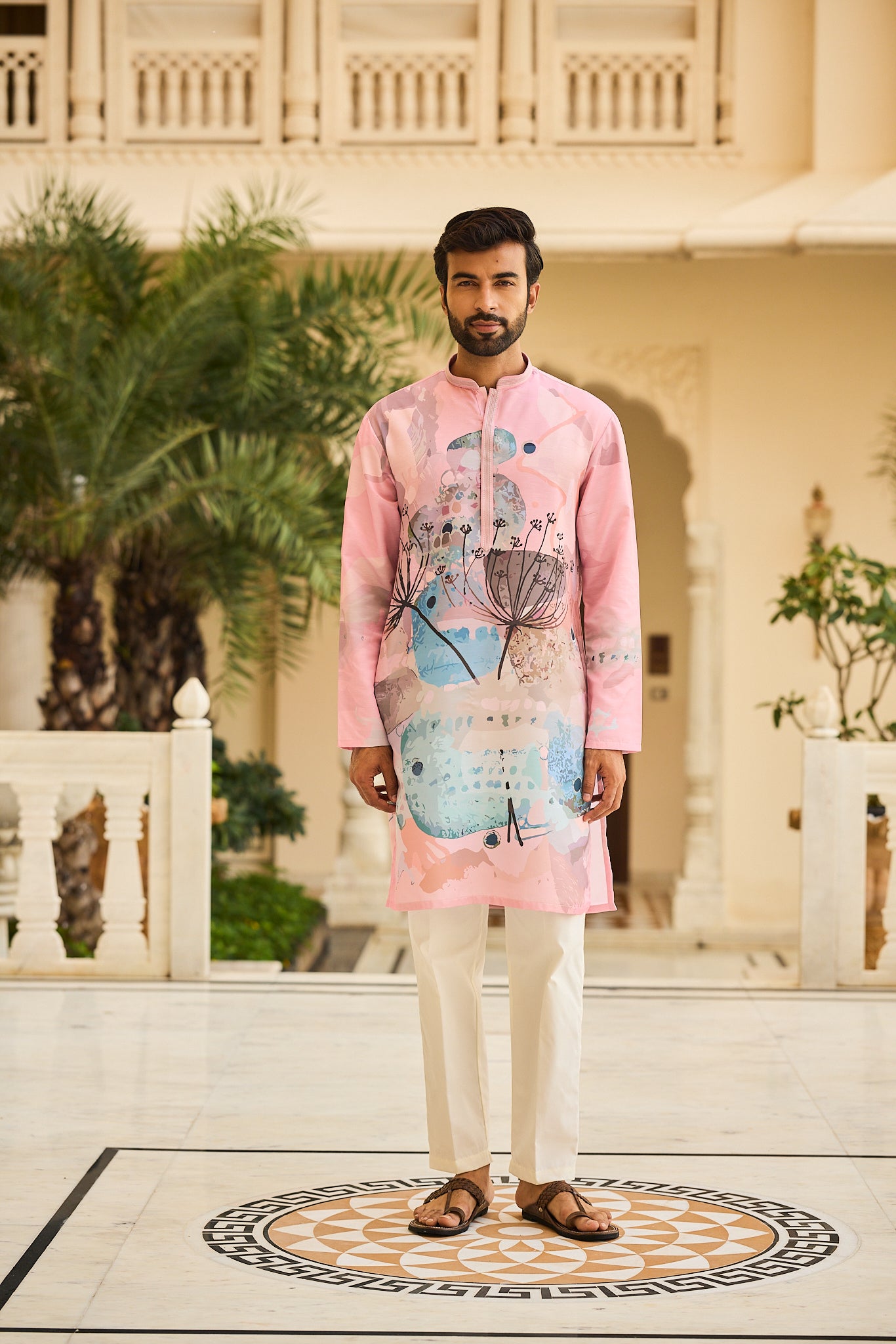 Onion Color Print Kurta Pajama for Men