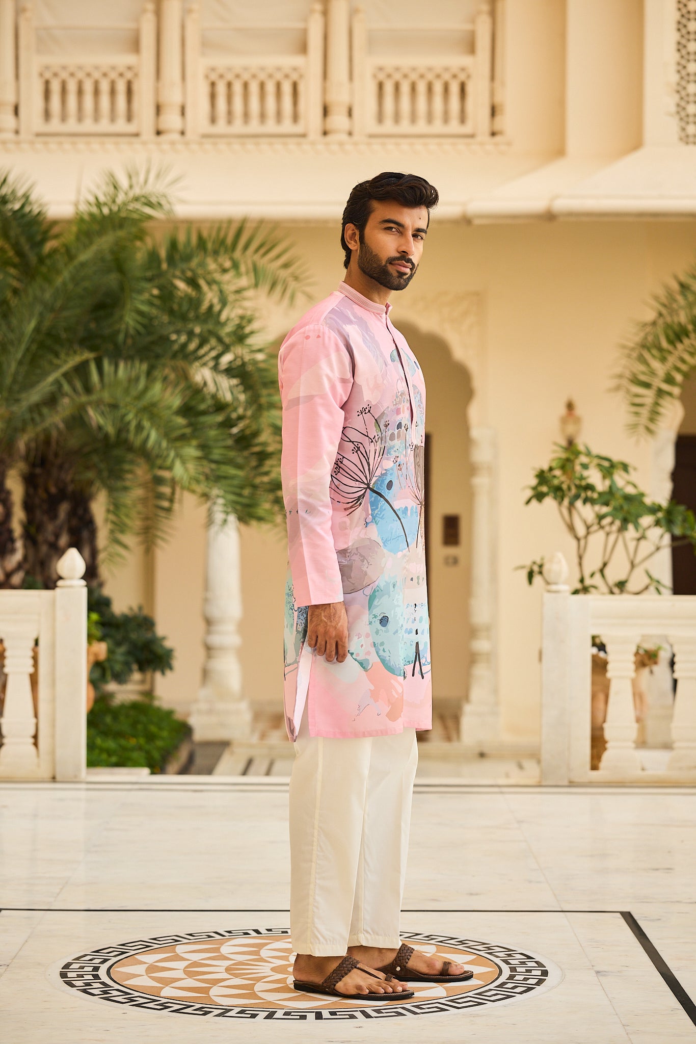 Onion Color Print Kurta Pajama for Men