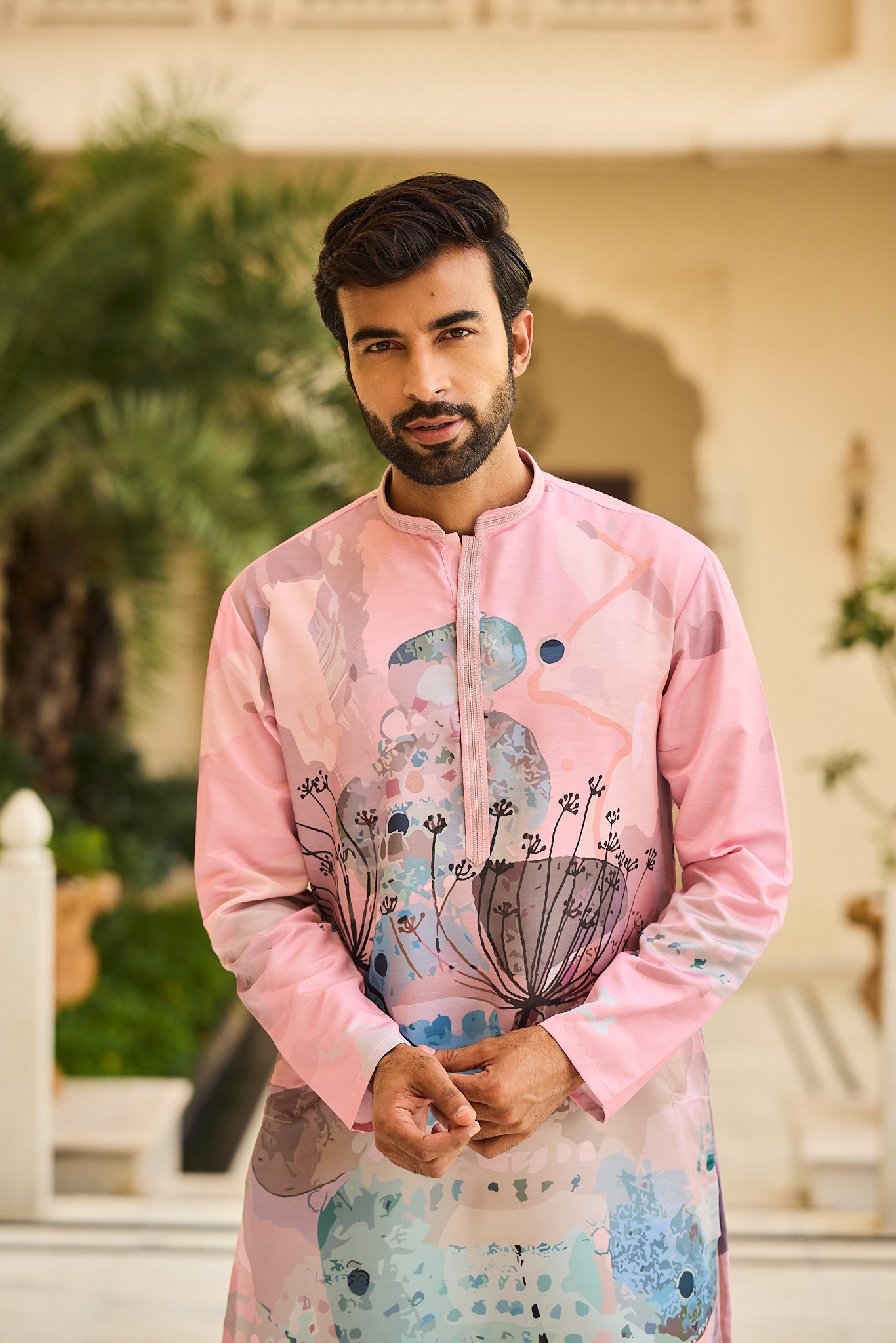 Onion Color Print Kurta Pajama for Men