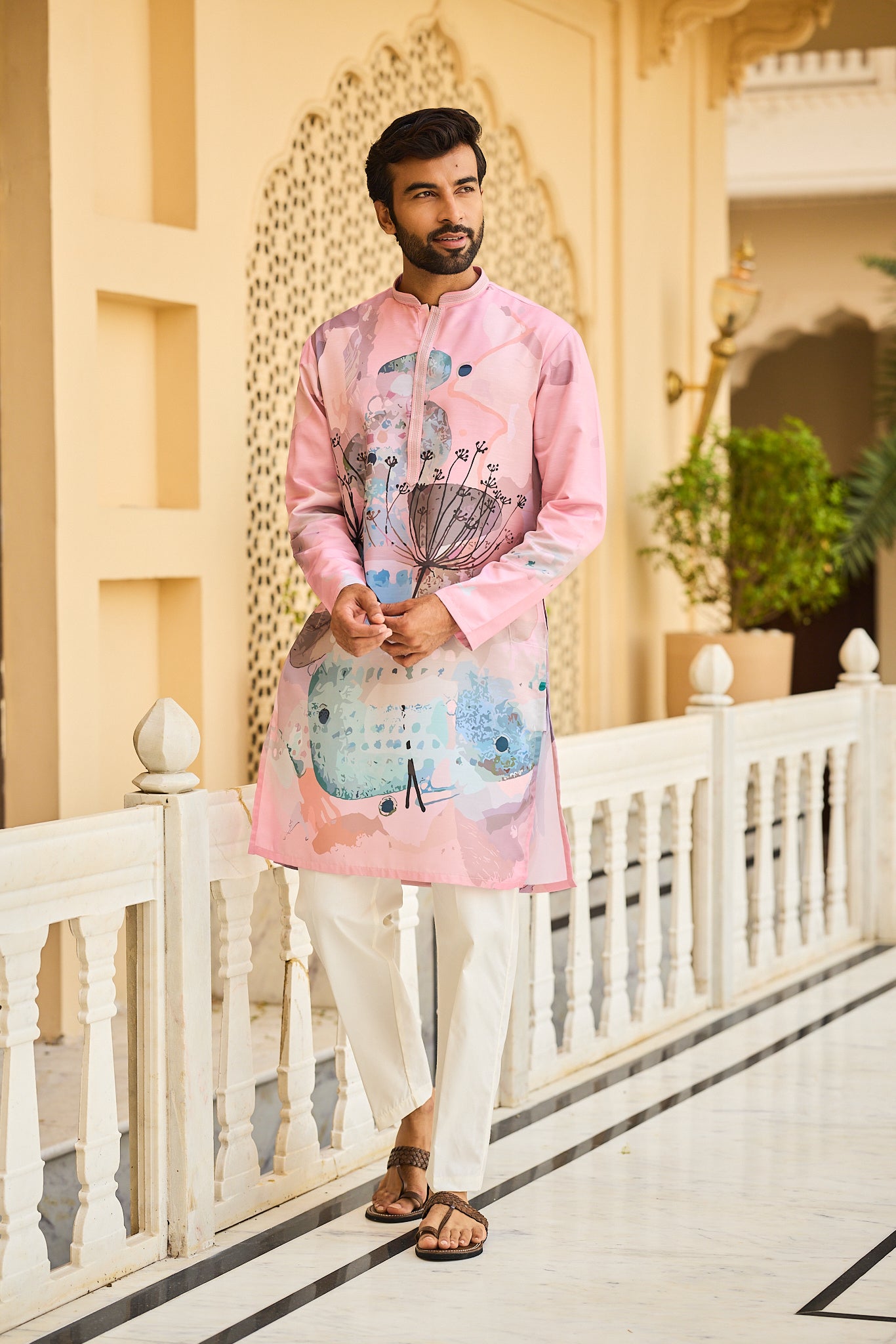 Onion Color Print Kurta Pajama for Men