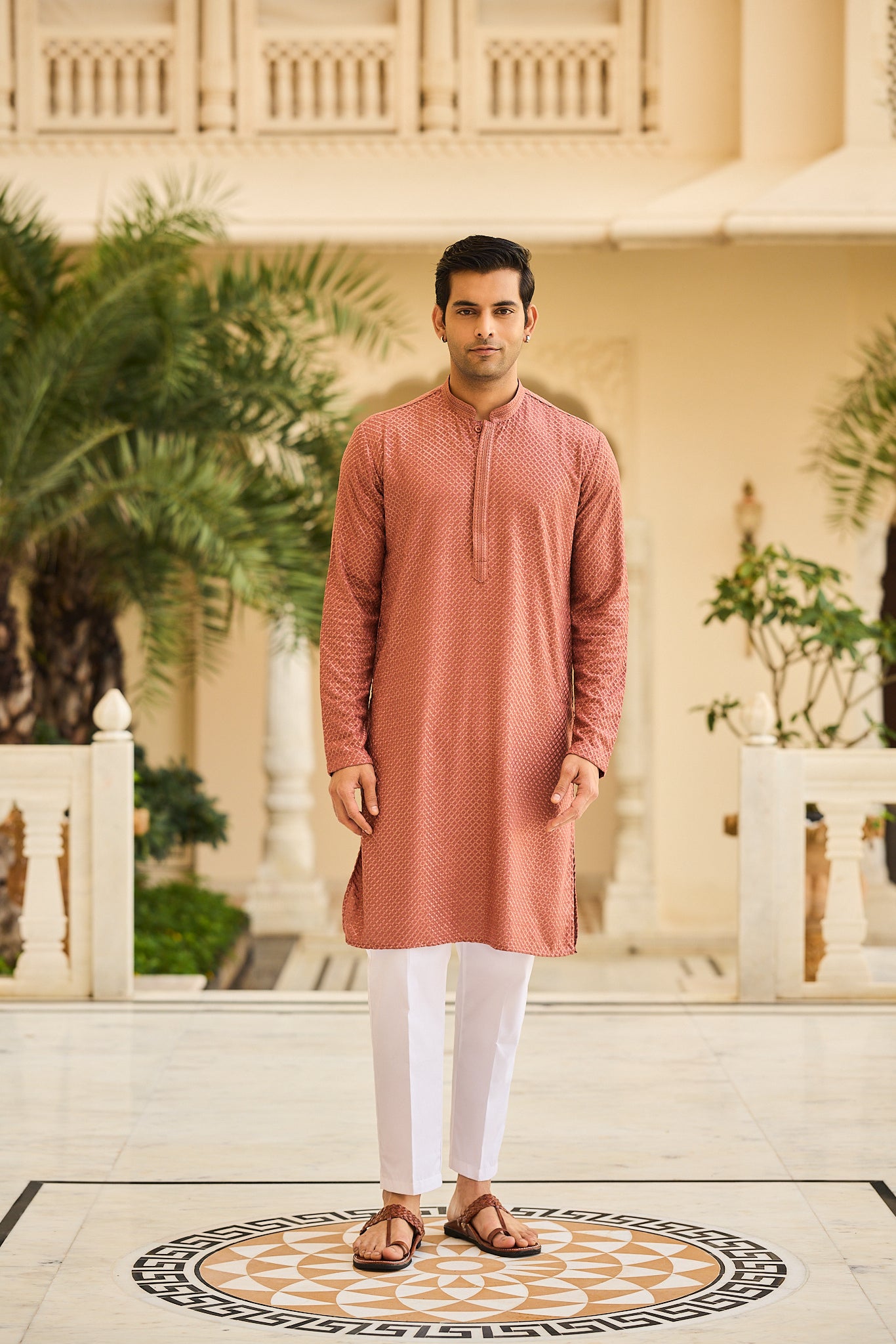Rust Color Lakhnavi Kurta Pajama