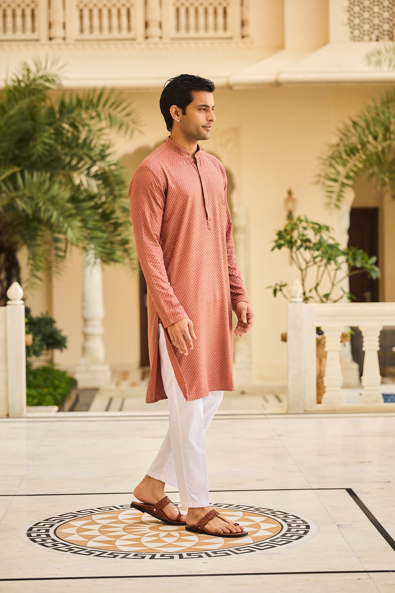 Rust Color Lakhnavi Kurta Pajama