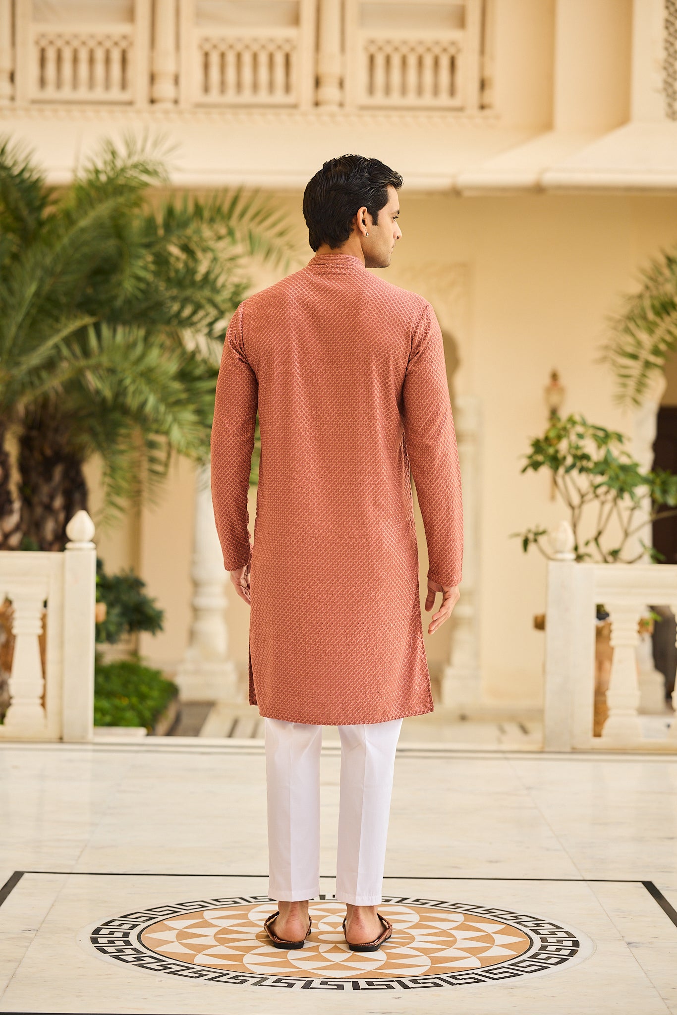 Rust Color Lakhnavi Kurta Pajama
