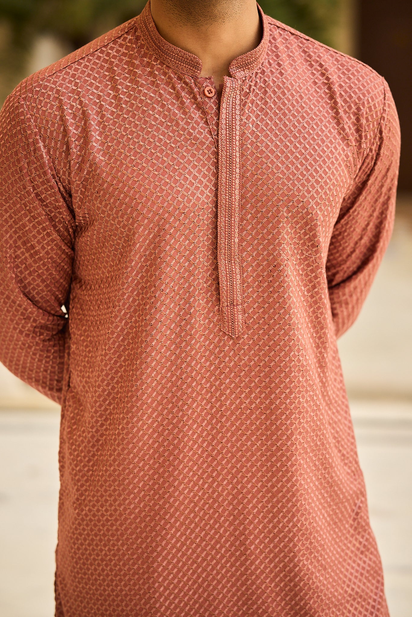 Rust Color Lakhnavi Kurta Pajama
