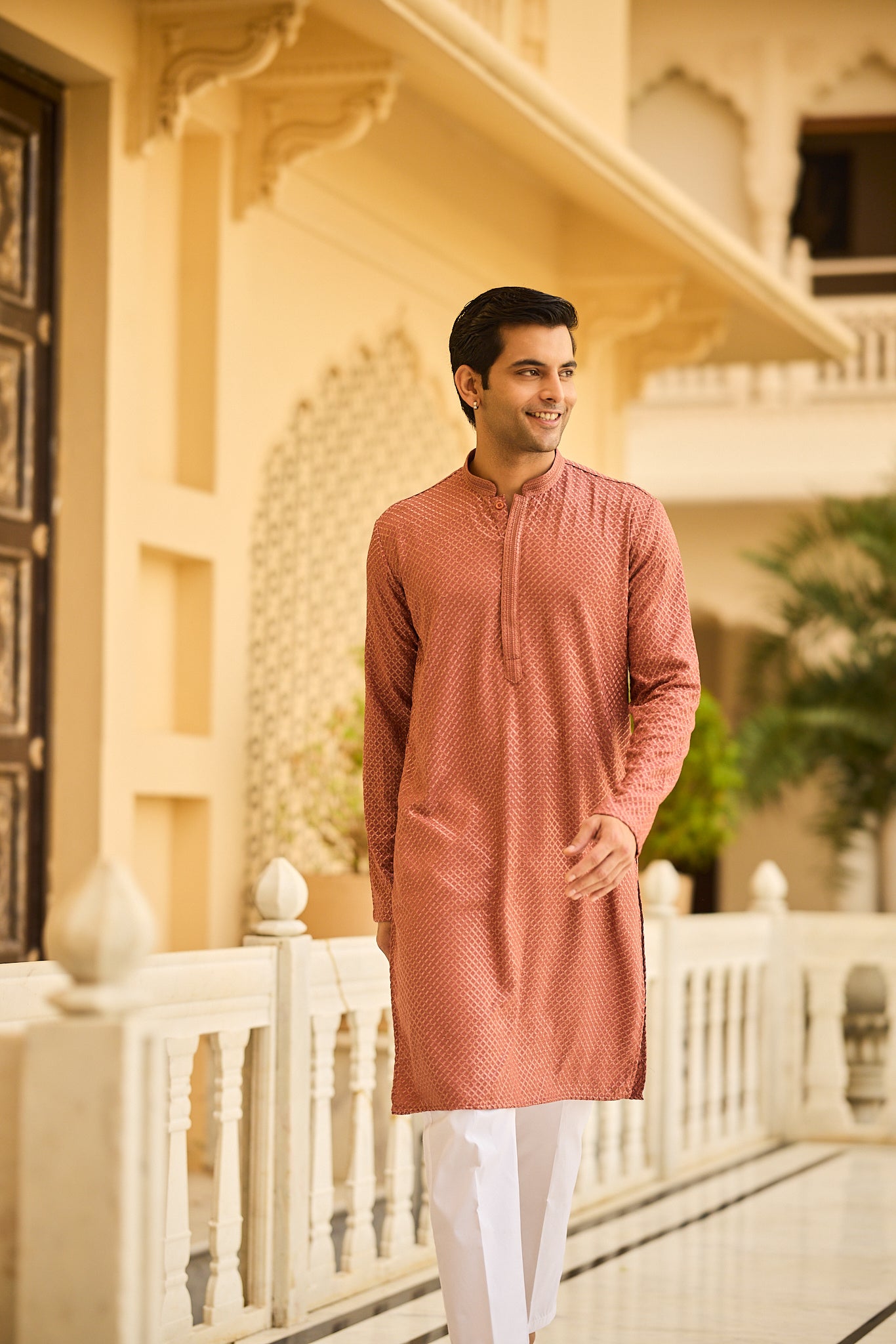 Rust Color Lakhnavi Kurta Pajama