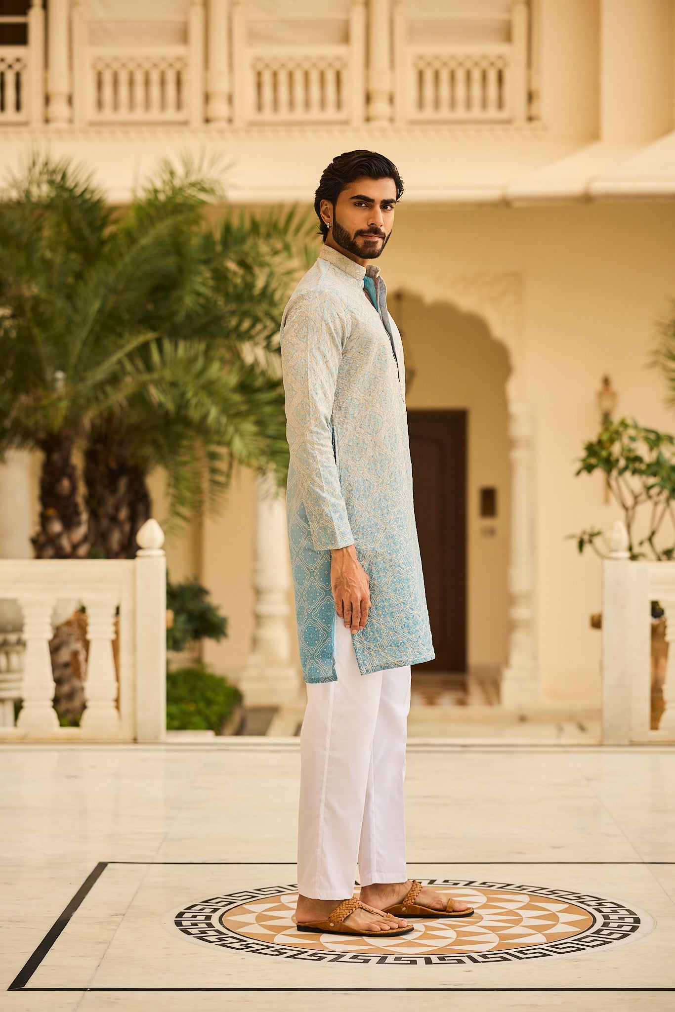 Sky Blue Embroidery Designer Kurta Pajama