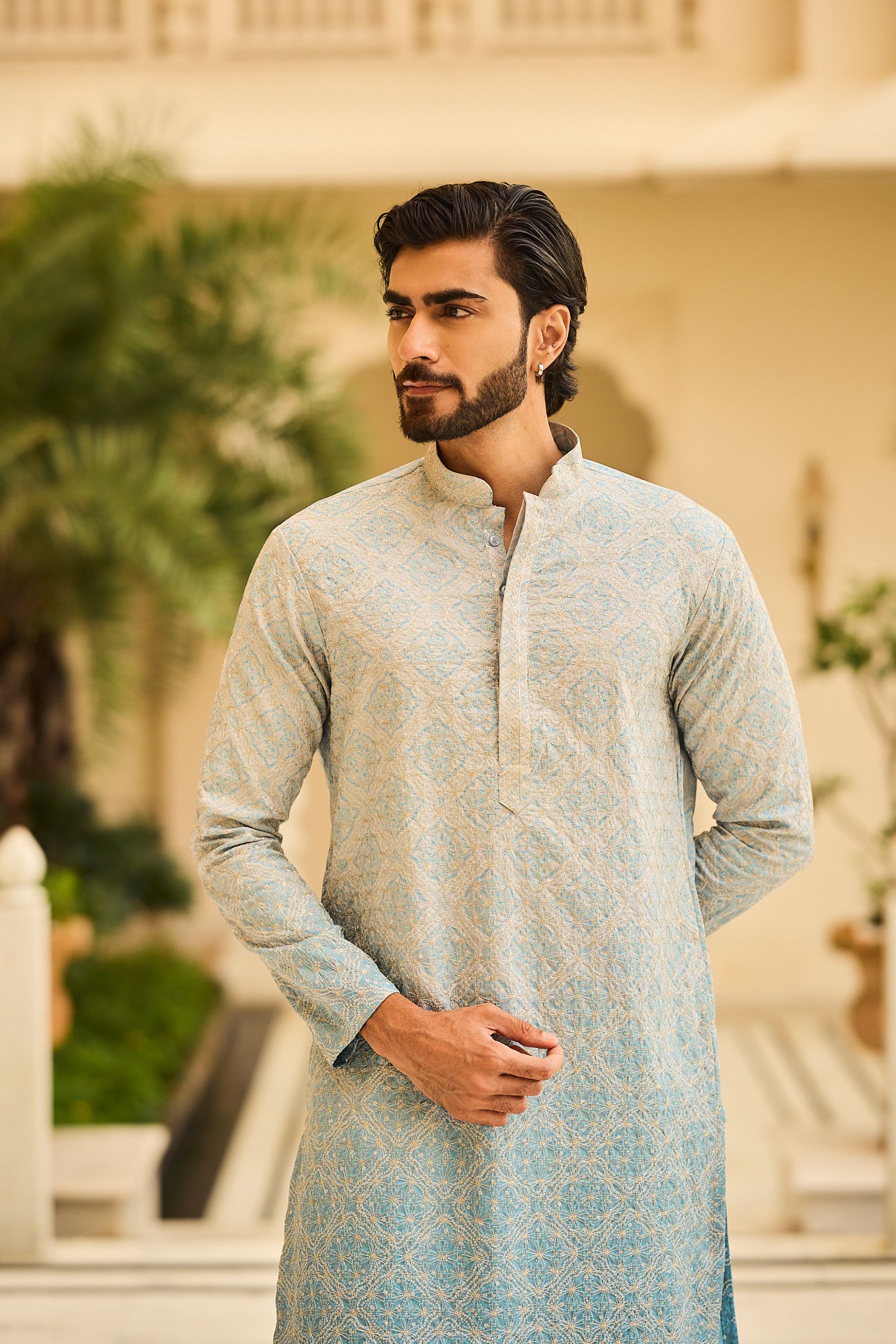 Sky Blue Embroidery Designer Kurta Pajama