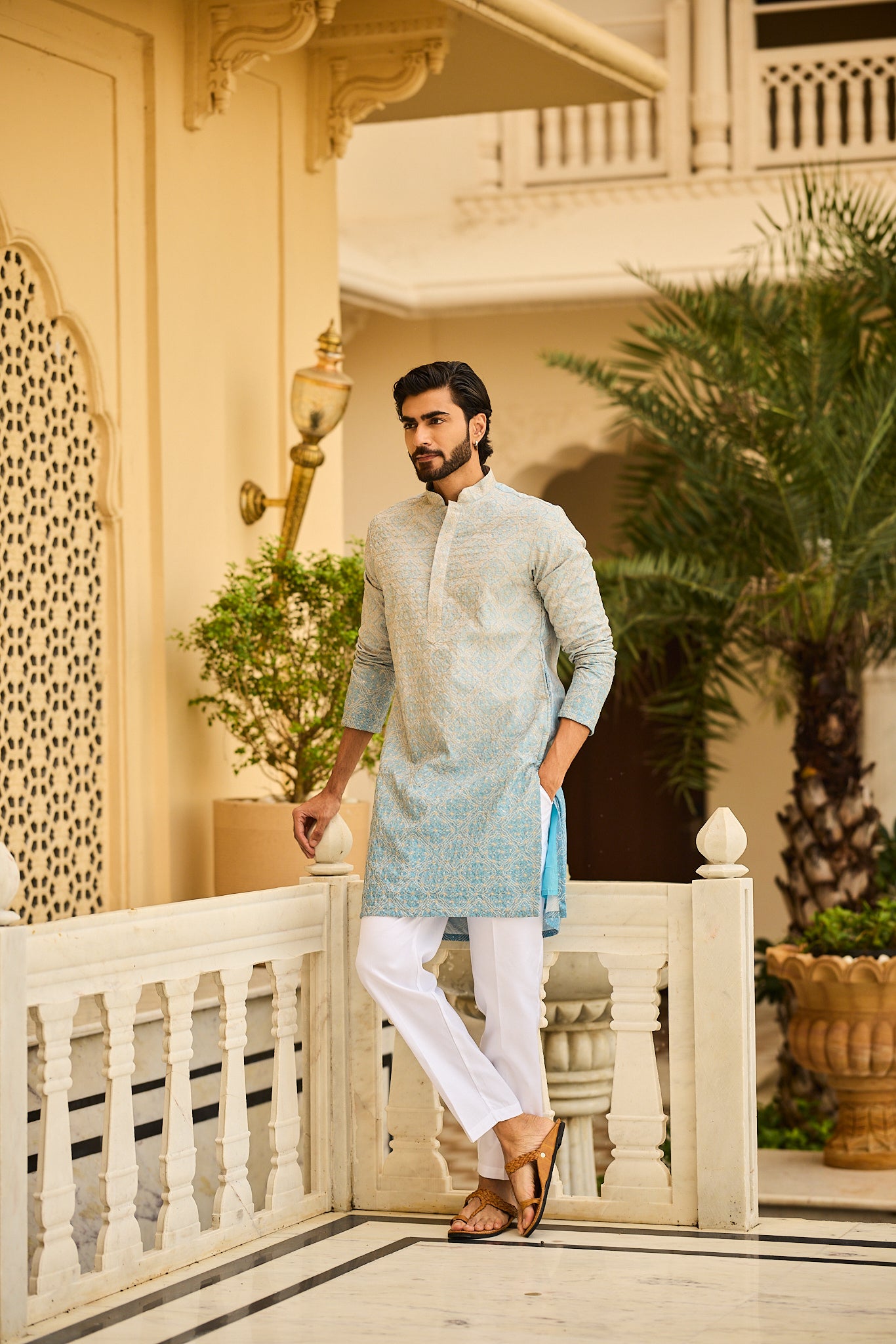 Sky Blue Embroidery Designer Kurta Pajama