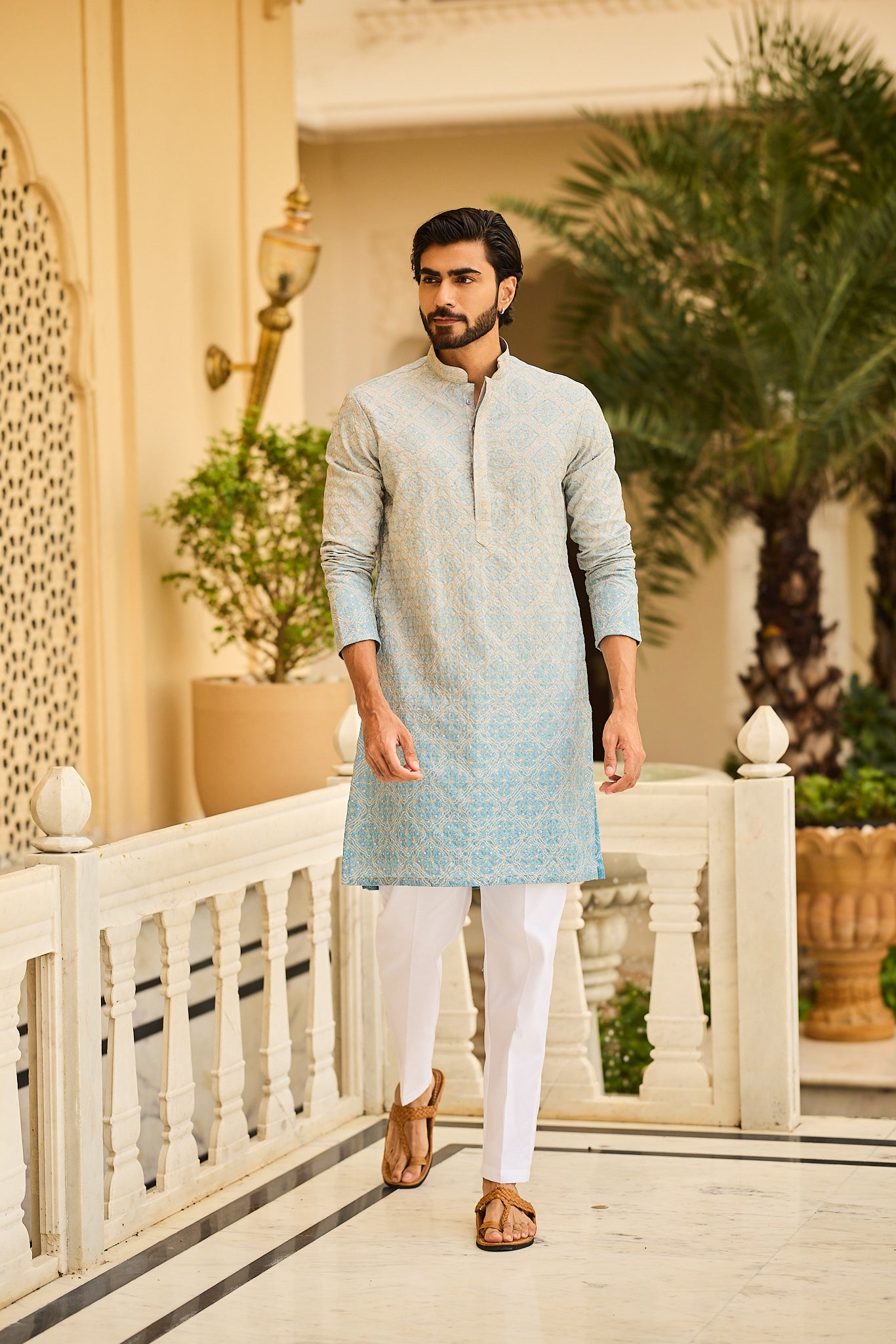 Sky Blue Embroidery Designer Kurta Pajama