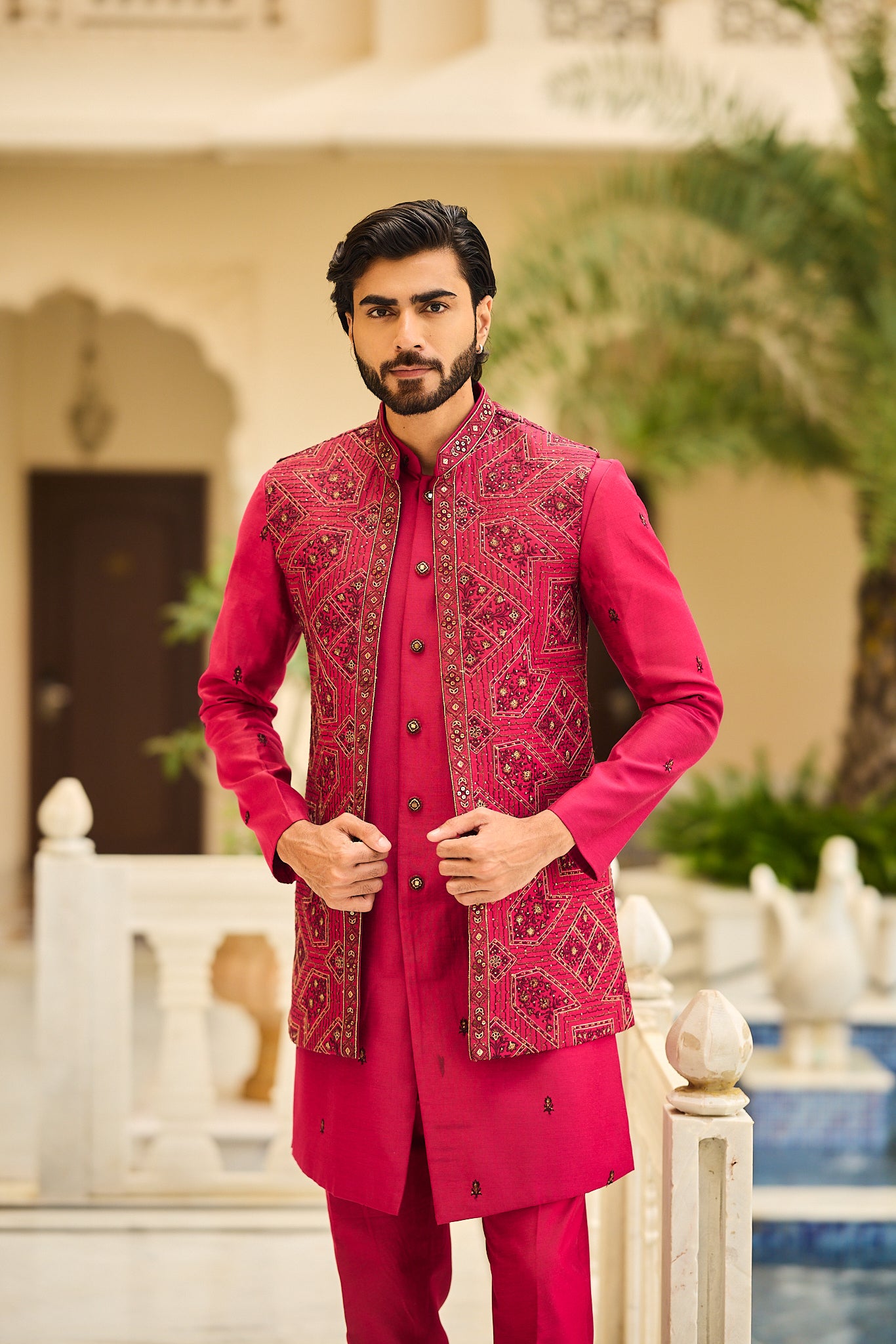 Magenta Color Embroidery Long Jacket Kurta